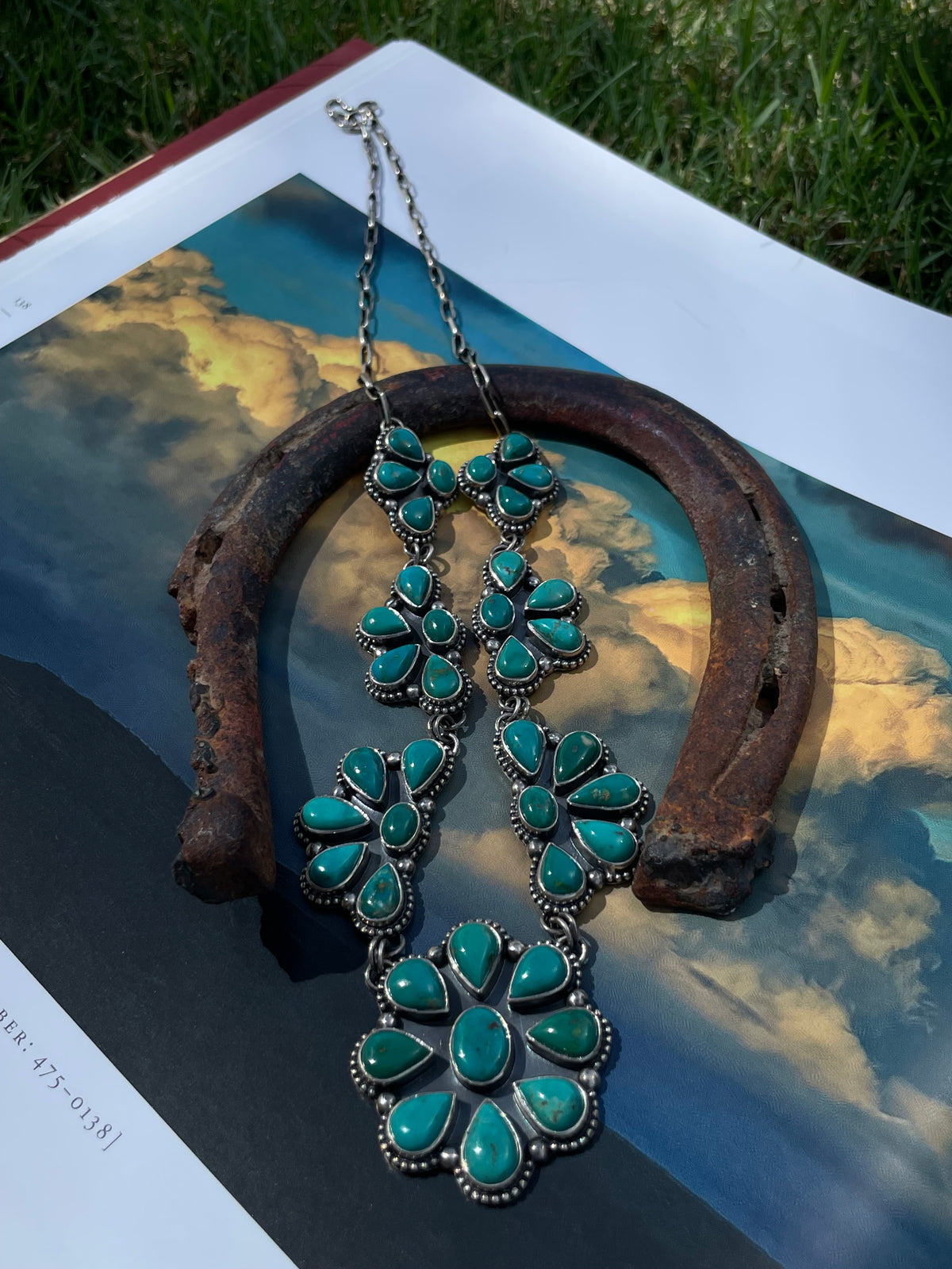Turquoise Floral Cluster Necklace | 925 Sterling Silver D259