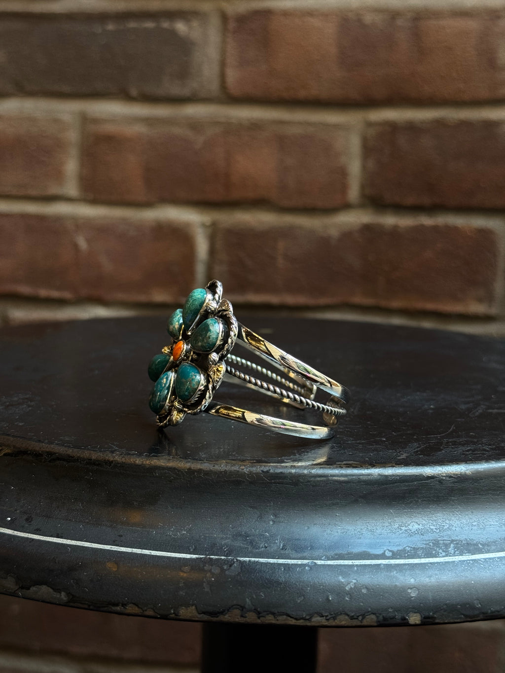 Turquoise Spiny Oyster Flower Cuff | Sterling Silver | A992