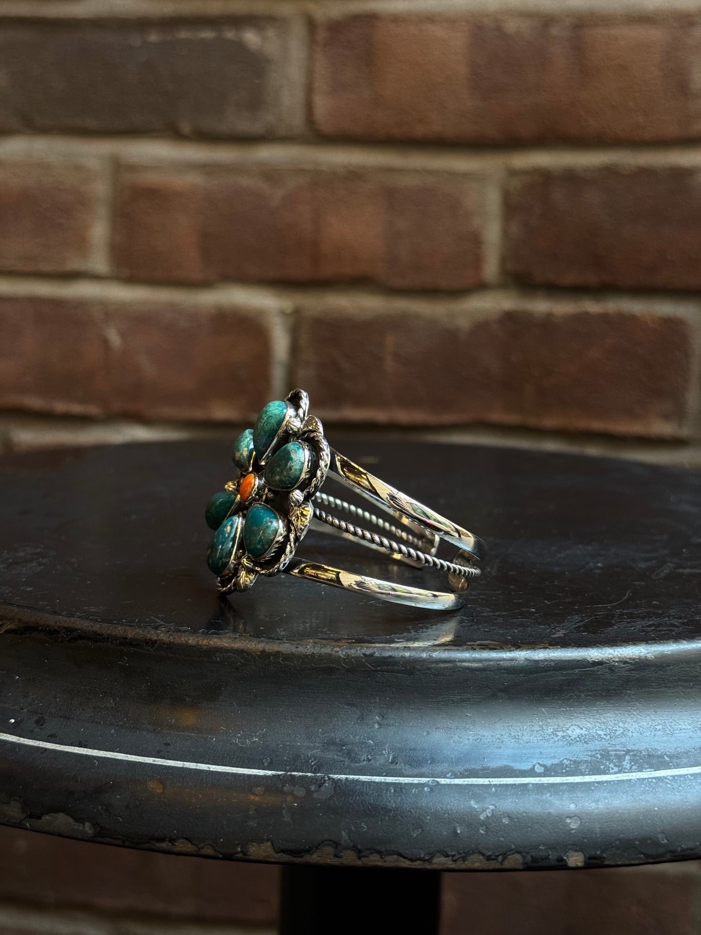 Turquoise Spiny Oyster Flower Cuff | Sterling Silver | A992