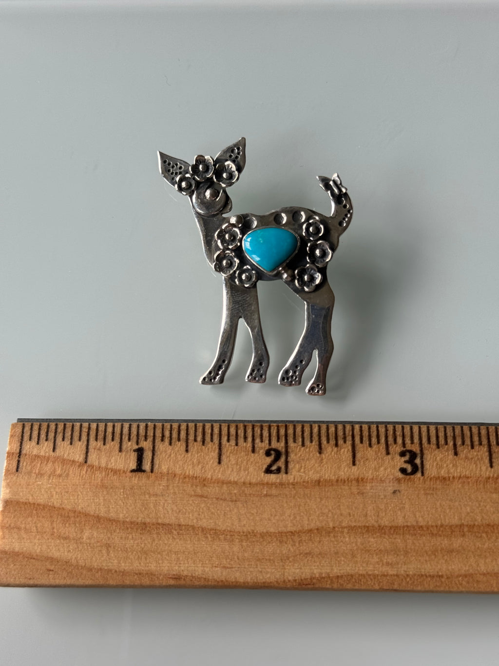 Kingman Turquoise Deer Pendant 2.8 inches | Sterling Silver | A790