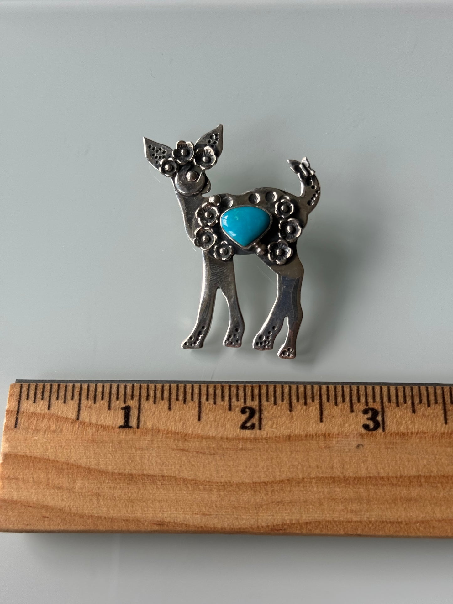 Kingman Turquoise Deer Pendant 2.8 inches | Sterling Silver | A790