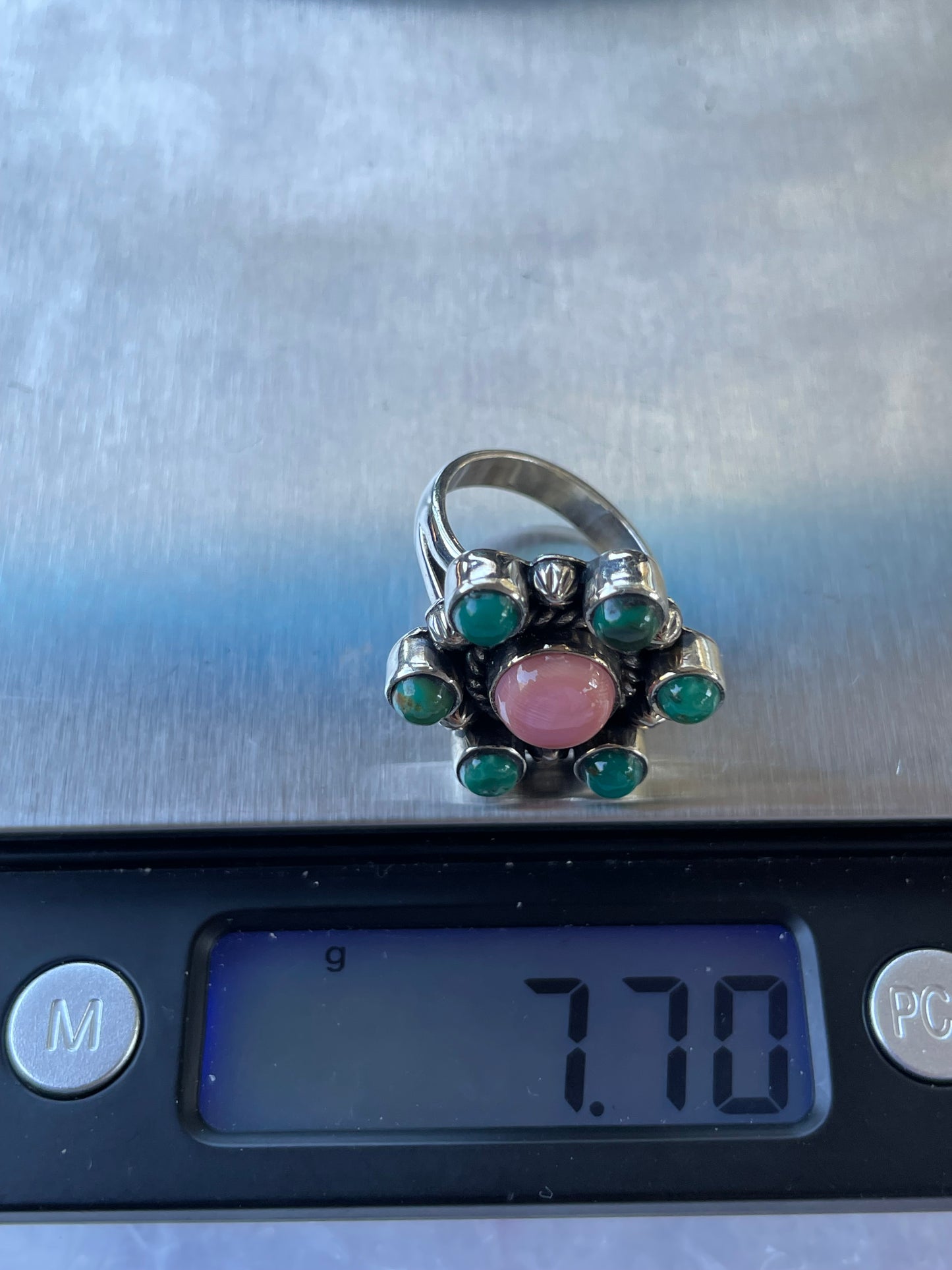 Pink Conch & Kingman Turquoise Ring Size 7 | 925 Sterling Silver B939