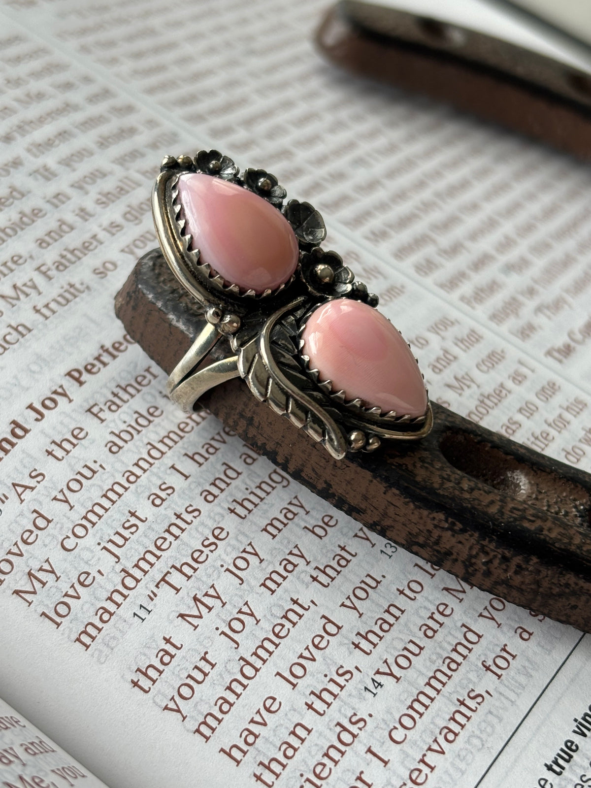 Pink Conch Floral Statement Ring Size 6 | 925 Sterling Silver D263