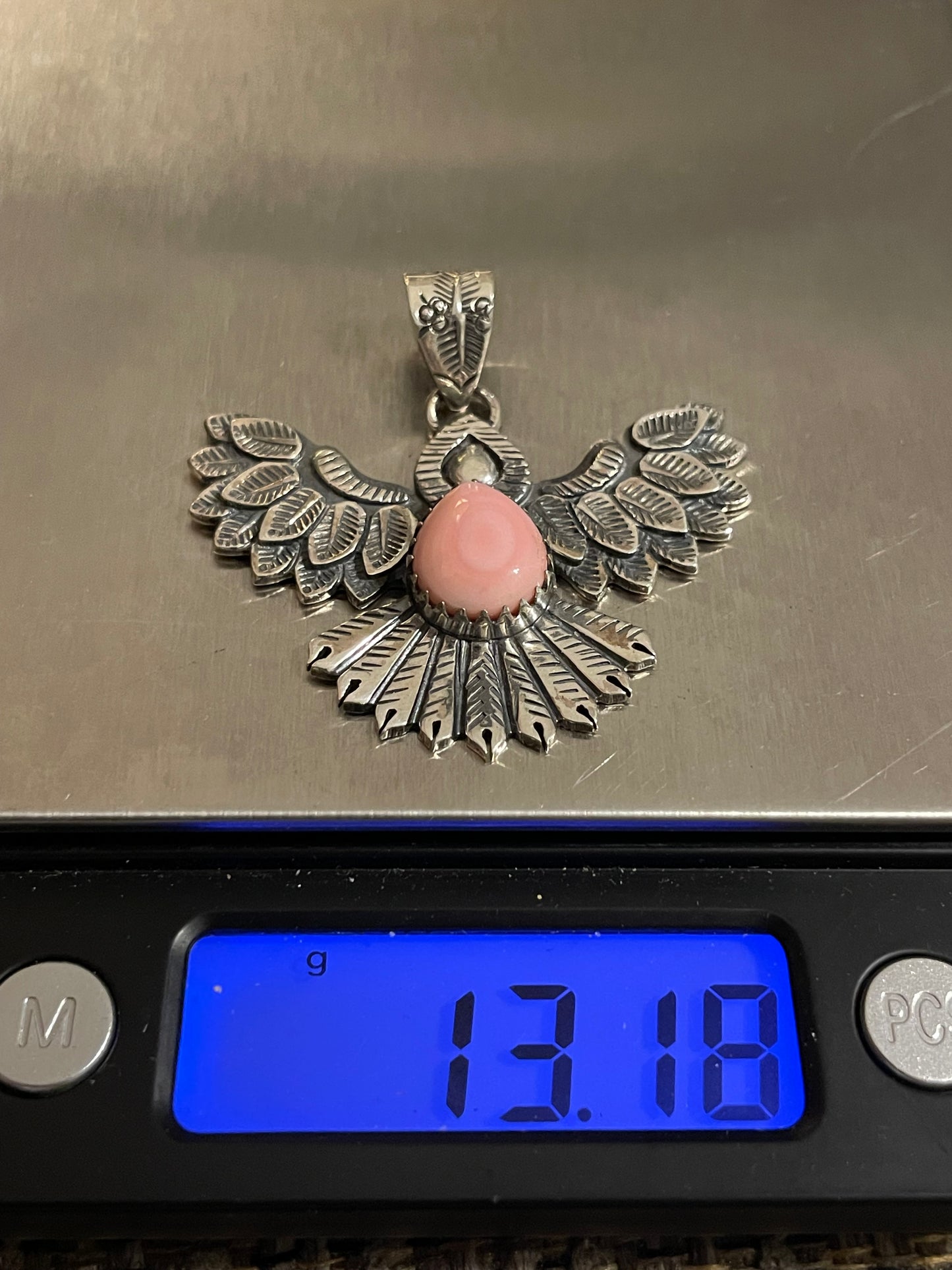 Pink Conch Thunderbird Pendant | Sterling Silver 925 B795