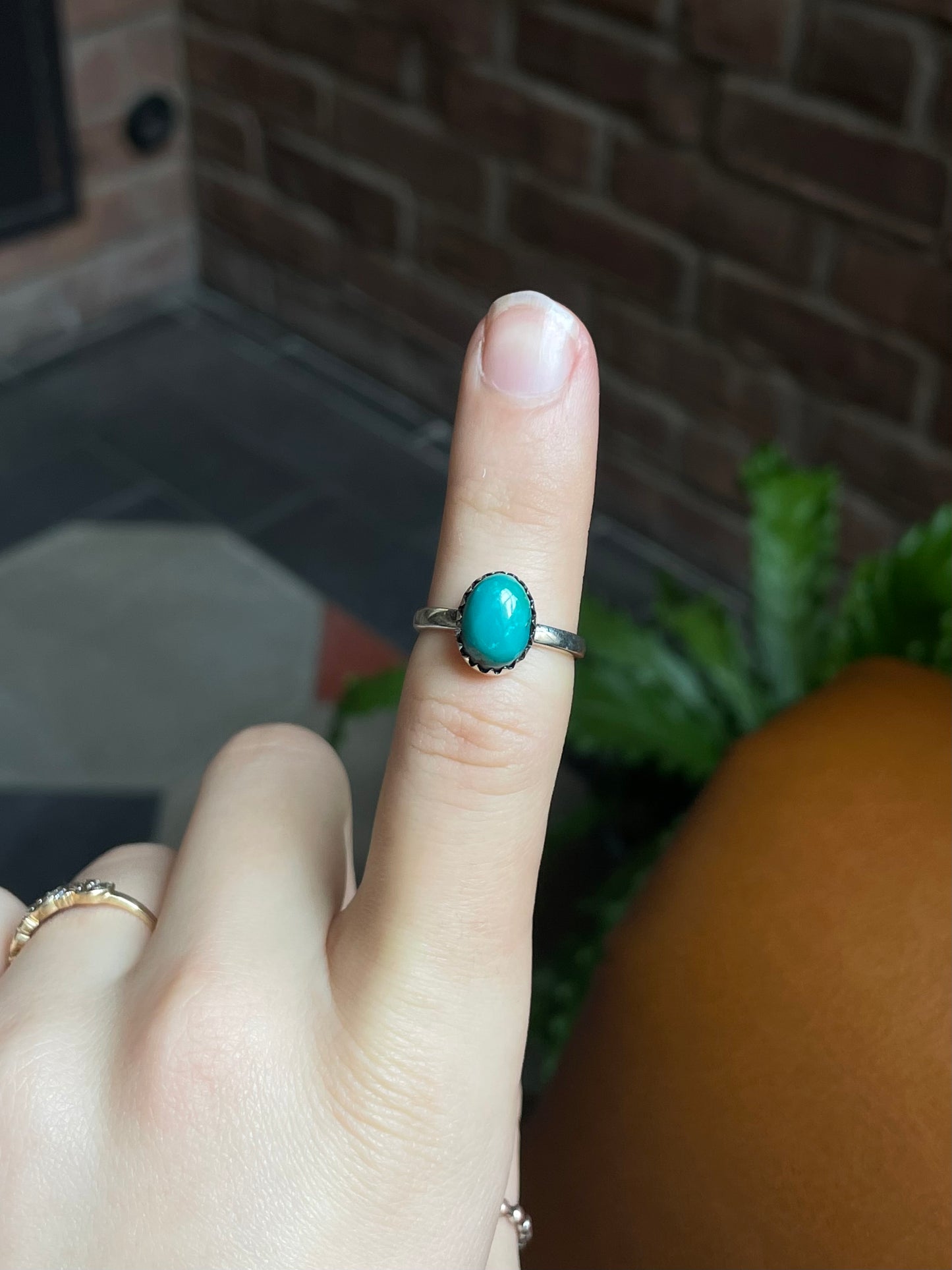 Turquoise Oval Ring | 925 Sterling Silver Size 7 E437