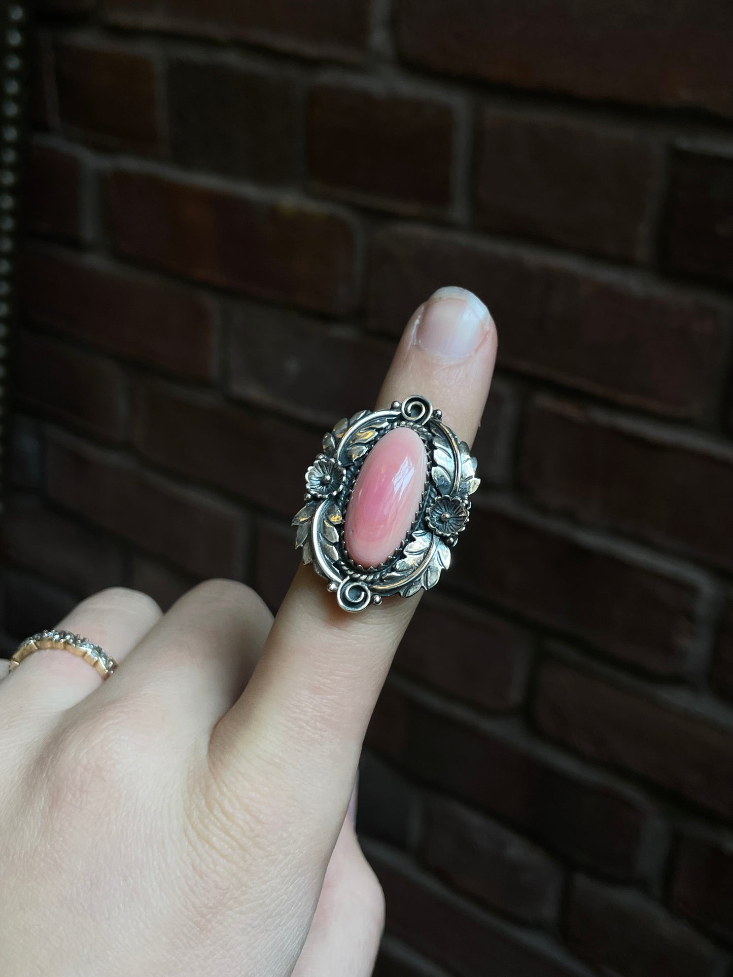 Pink Conch Floral Ring Size 6 | 925 Sterling Silver Southwest E154