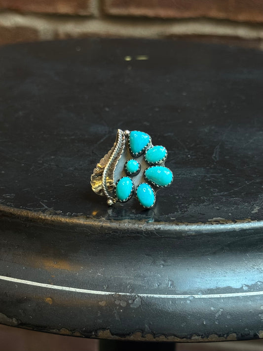 Kingman Turquoise Feather Ring | Sterling Silver | Size 7 | C139