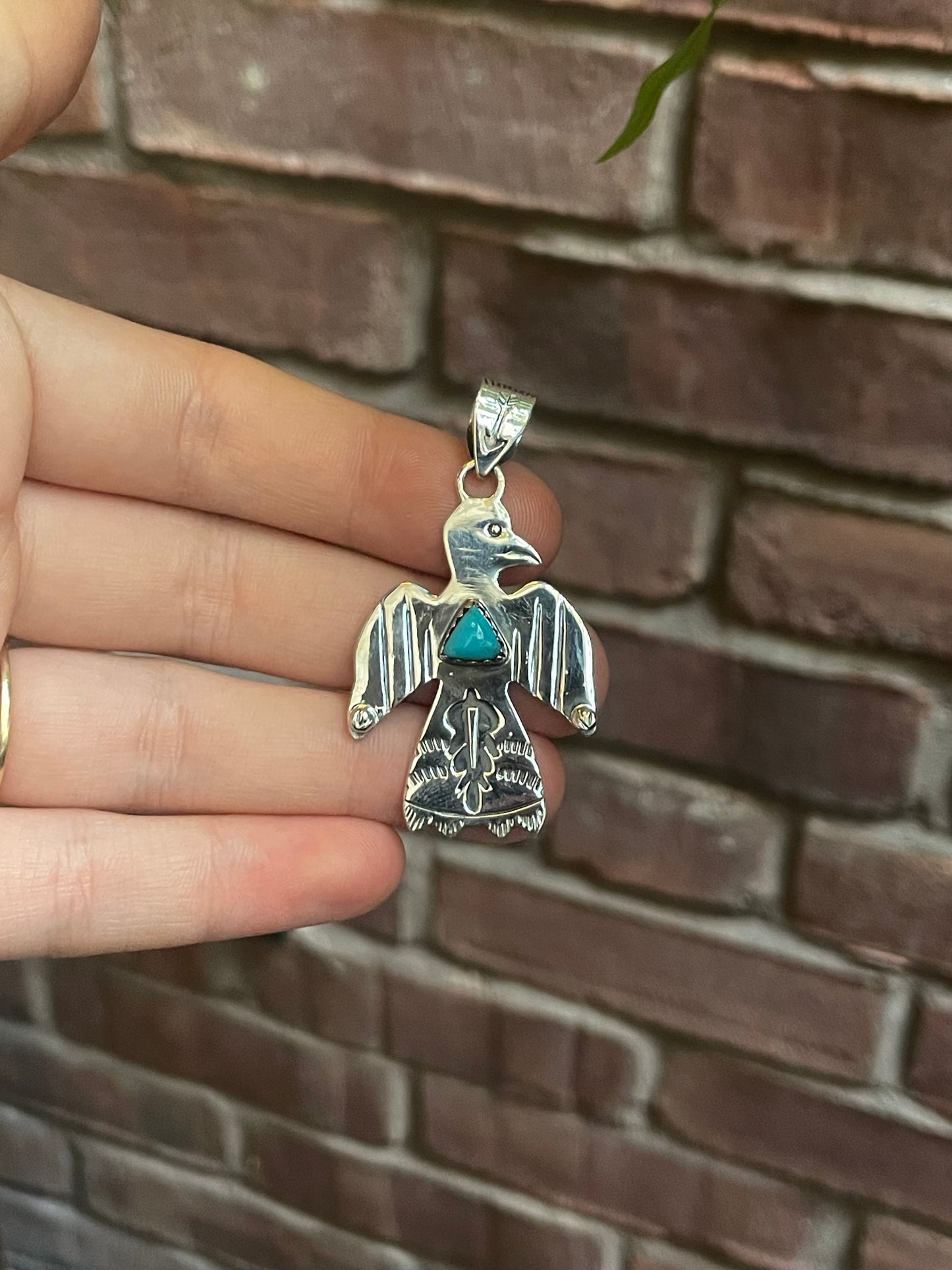 Kingman Turquoise Thunderbird Pendant | 925 Silver C533