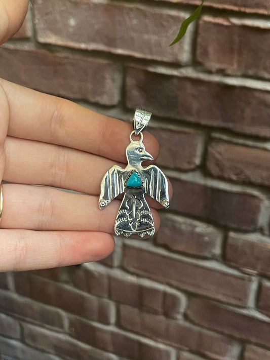 Kingman Turquoise Thunderbird Pendant | 925 Silver C533