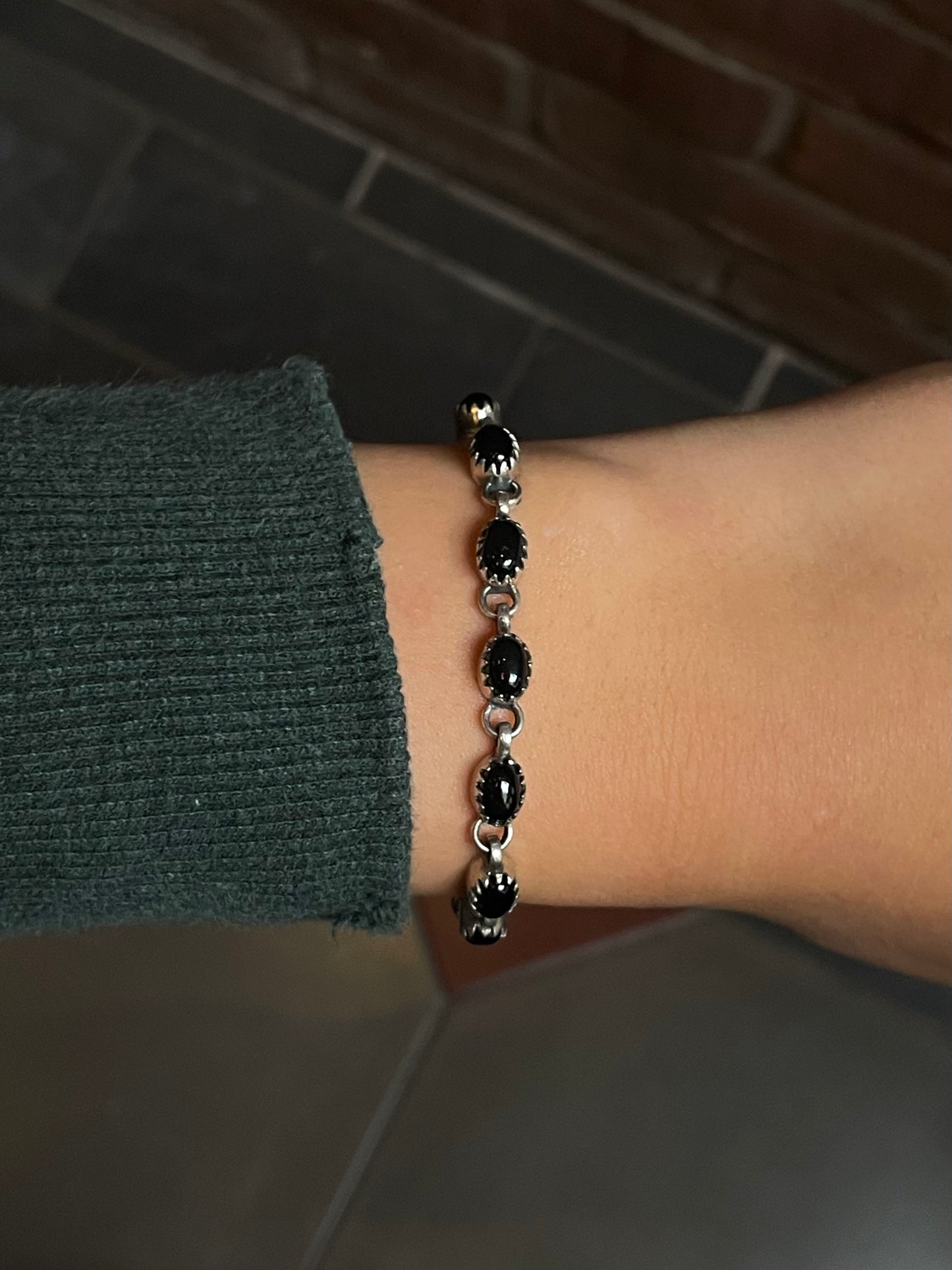 Black Onyx Link Bracelet | Sterling Silver G331