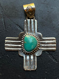 Kingman Turquoise Zia Cross Pendant | Sterling Silver G462