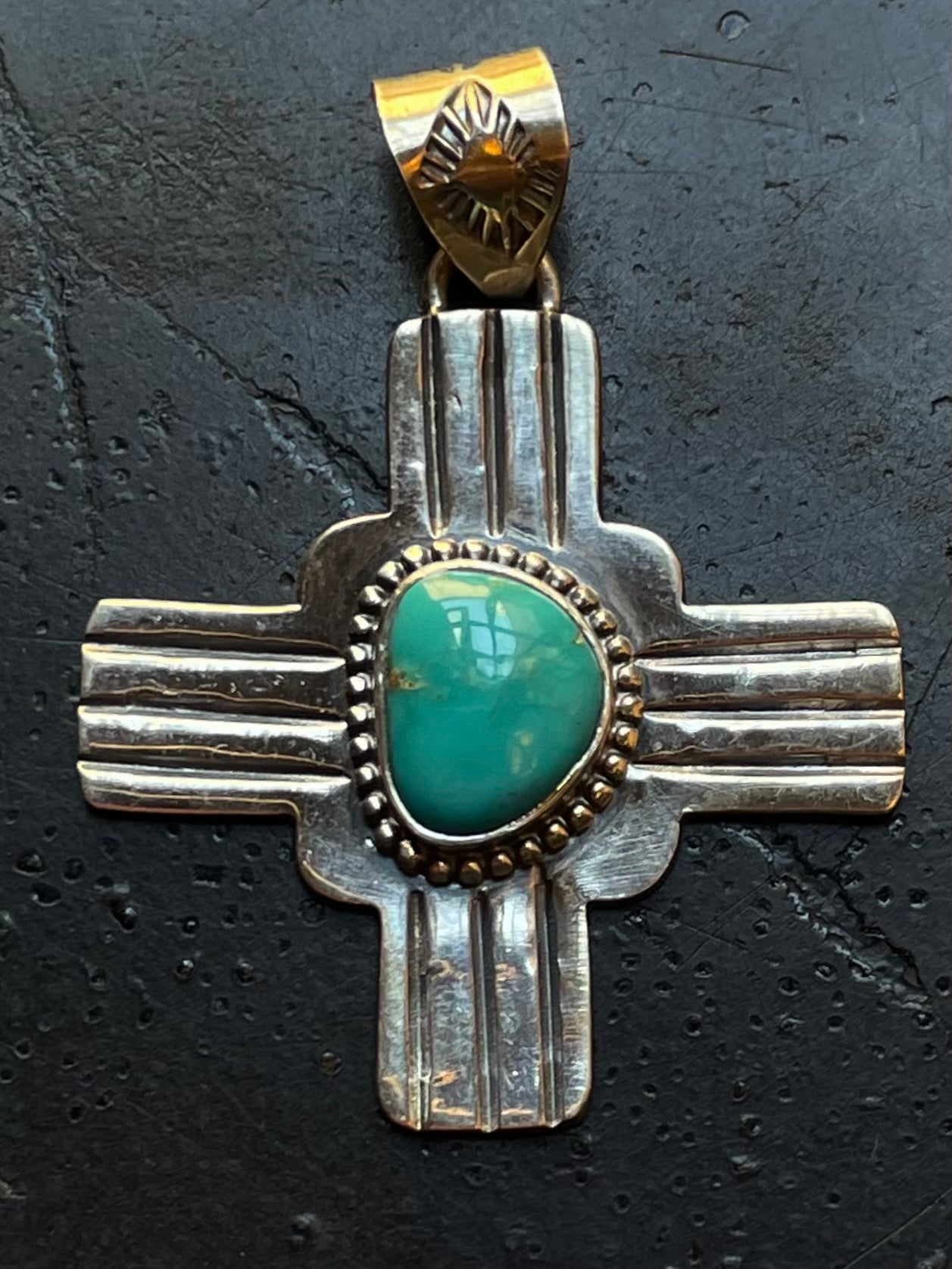 Kingman Turquoise Zia Cross Pendant | Sterling Silver G462