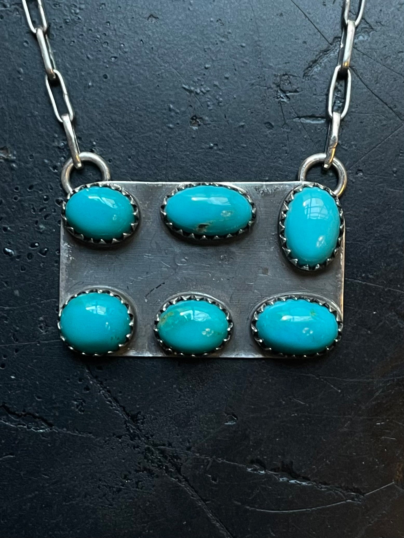 Kingman Turquoise Cluster Bar Necklace | 925 Sterling Silver E612