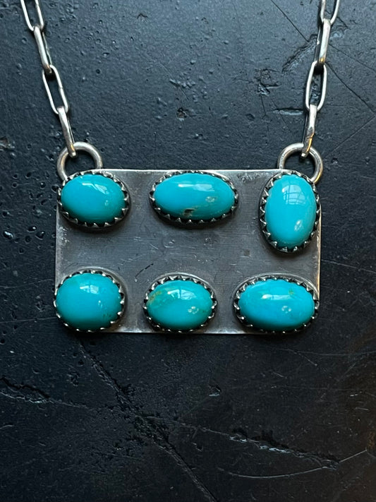 Kingman Turquoise Cluster Bar Necklace | 925 Sterling Silver E612