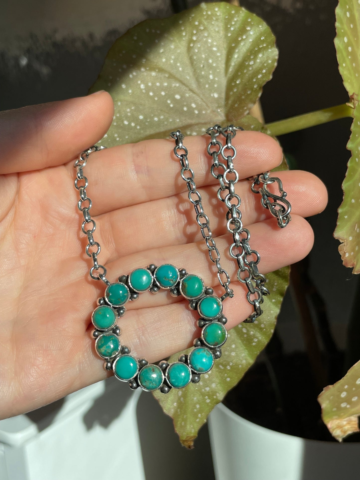 Kingman Turquoise Circle Necklace | Sterling Silver 925 B864