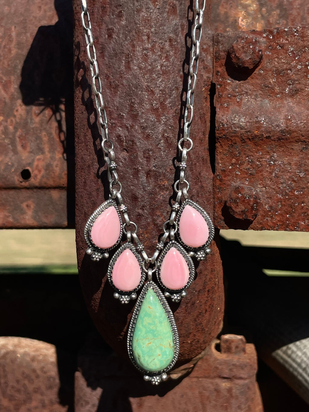 Pink Conch & Turquoise Necklace | 925 Sterling Silver E339