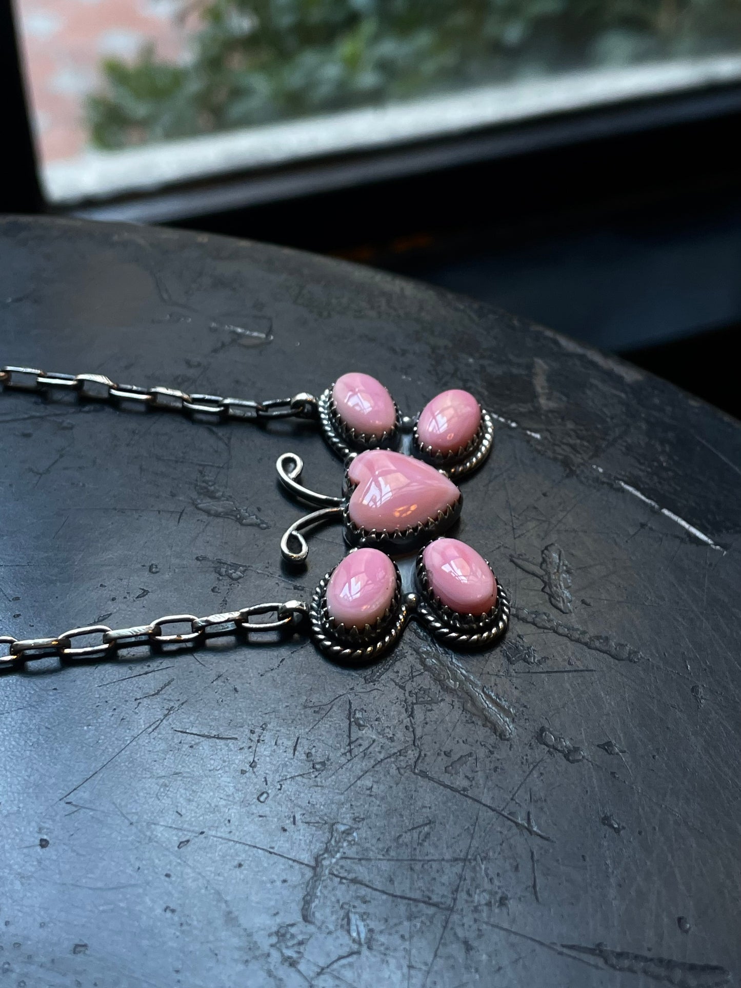 Pink Conch Butterfly Heart Necklace | 925 Sterling Silver E360