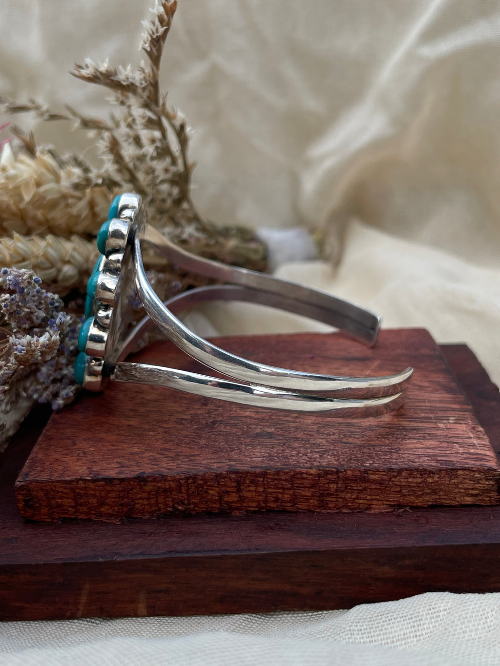 Turquoise Cluster Cuff Bracelet | 925 Sterling Silver D275