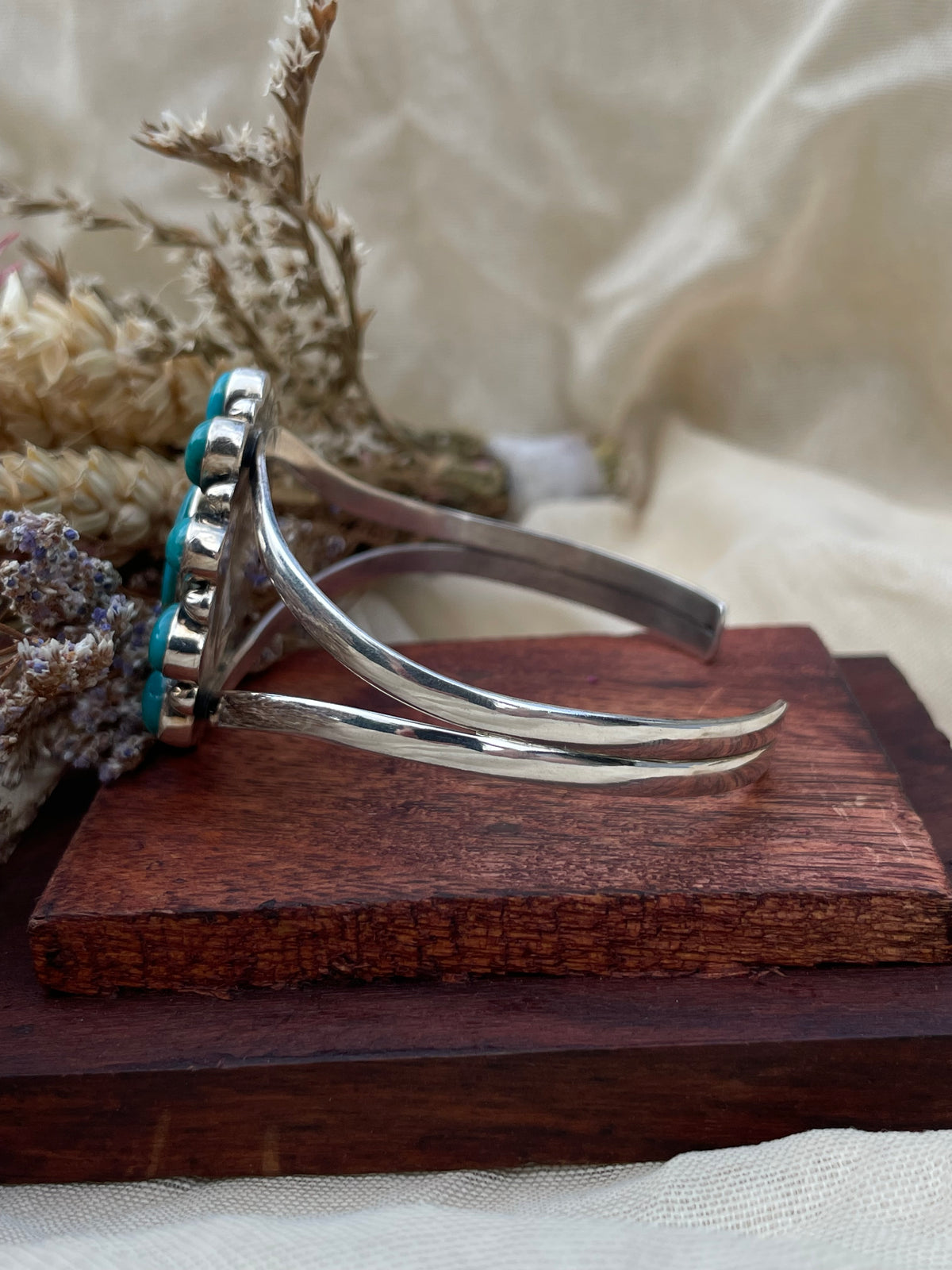 Turquoise Cluster Cuff Bracelet | 925 Sterling Silver D275