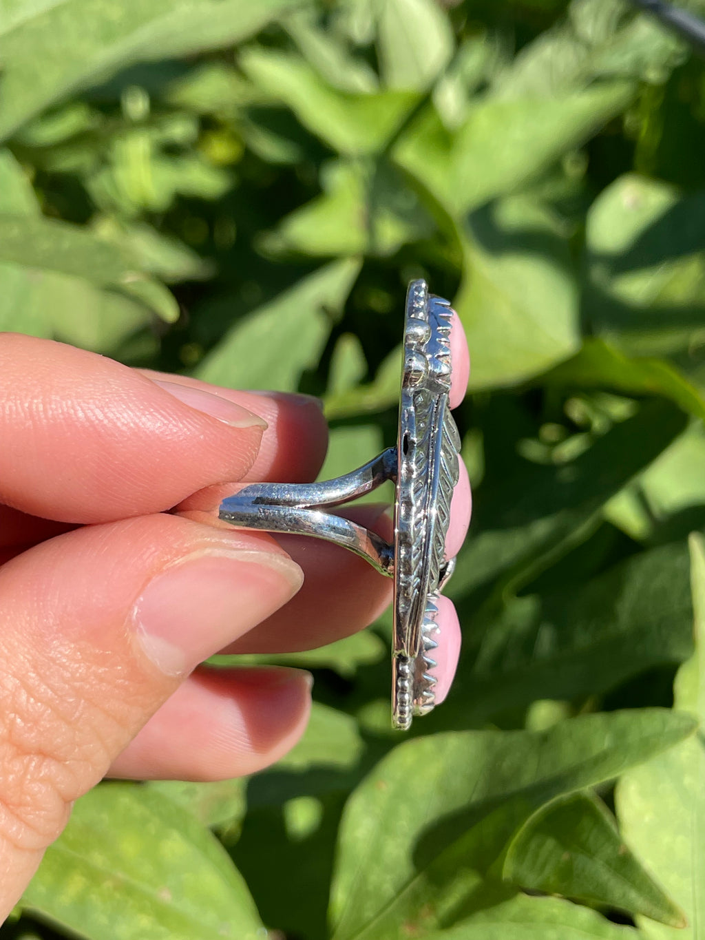 Pink Conch Leaf Design Ring | 925 Sterling Silver | Size 7 B332
