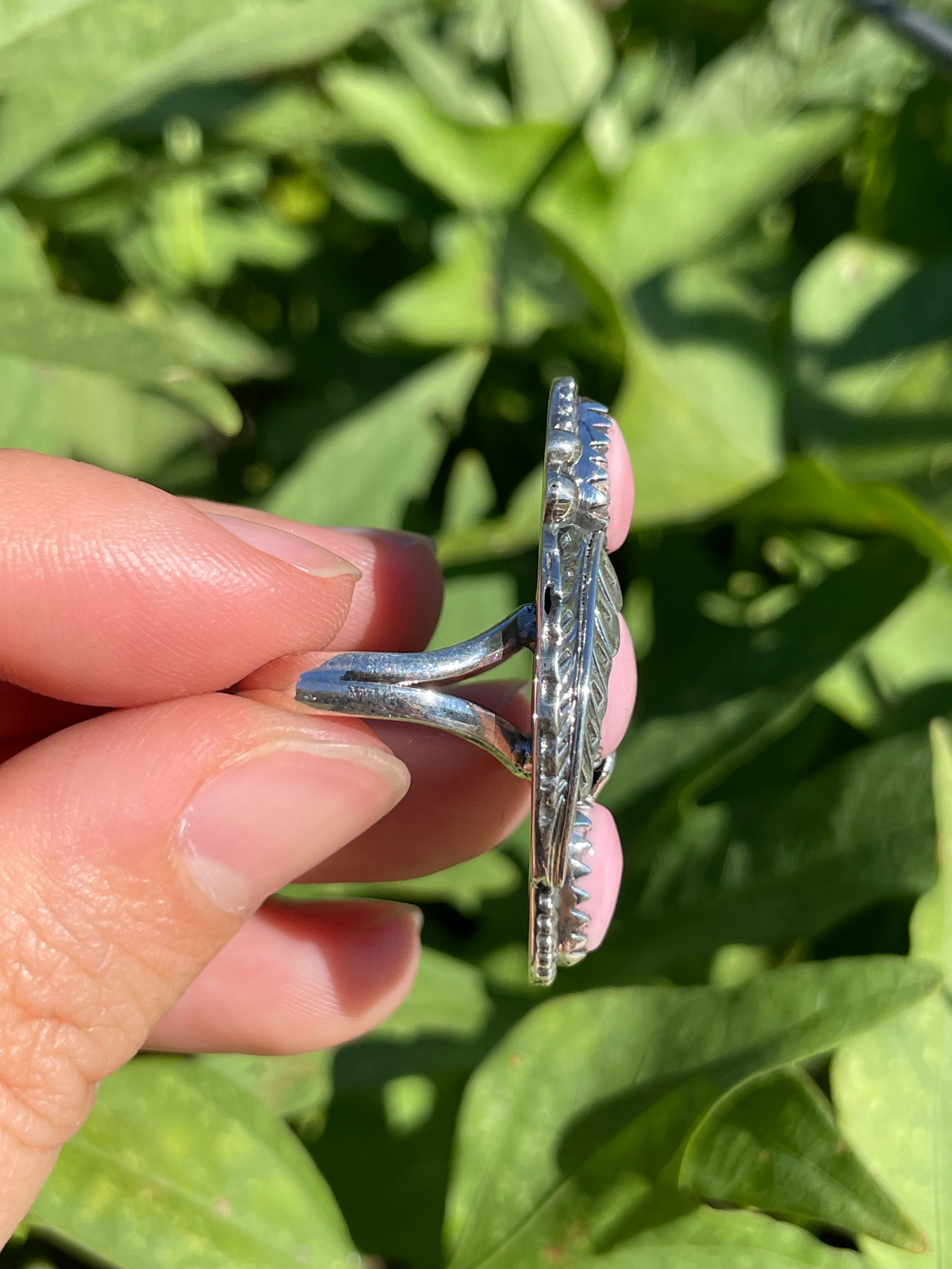 Pink Conch Leaf Design Ring | 925 Sterling Silver | Size 7 B332