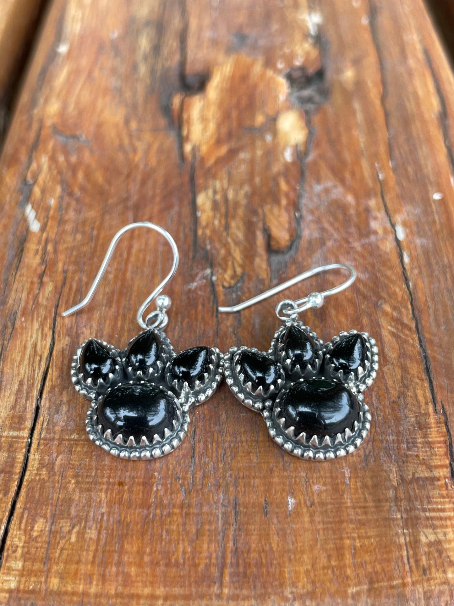 Black Onyx Paw Dangle Earrings | 925 Sterling Silver B963