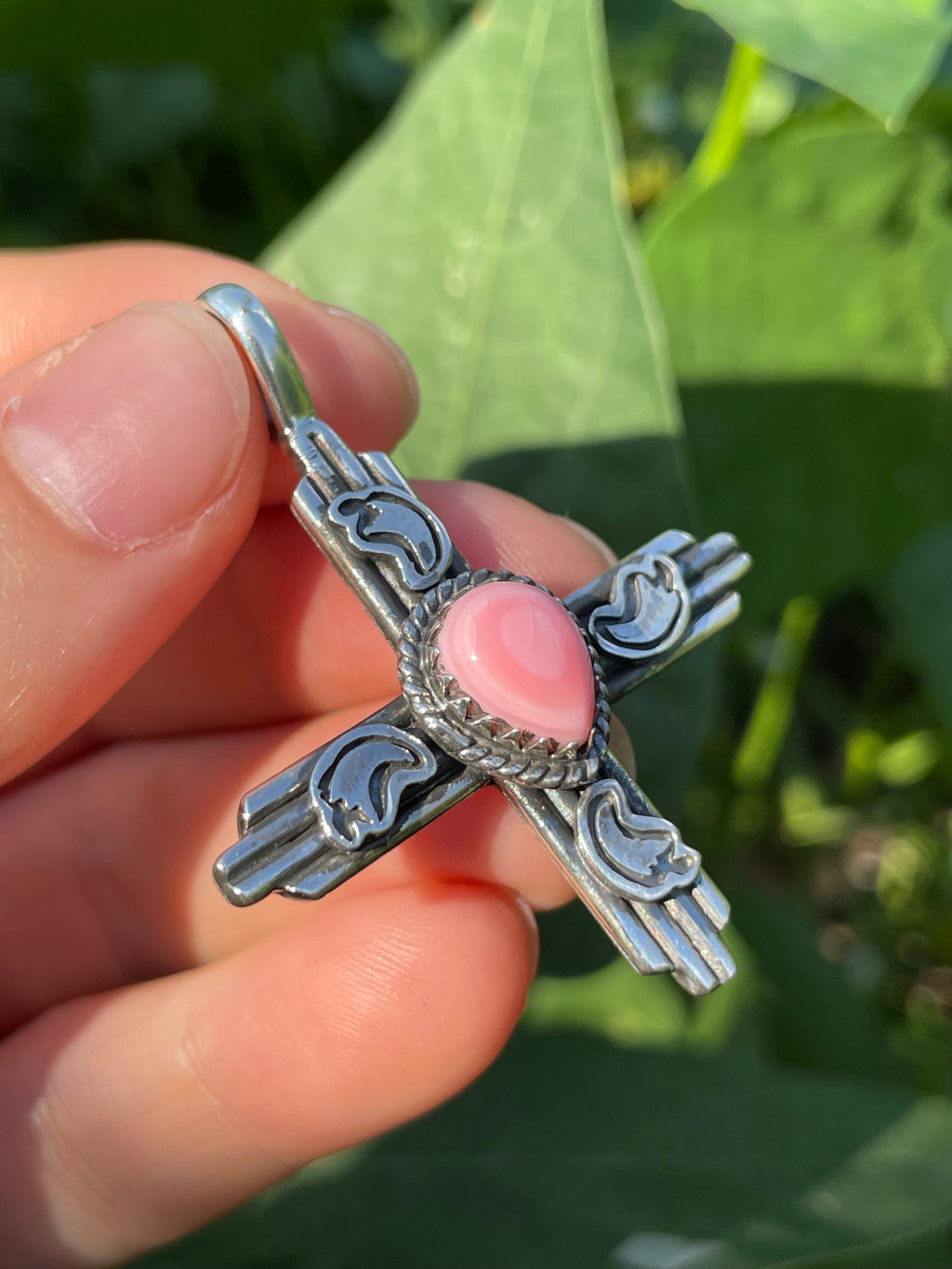 Pink Conch Cross Pendant | 925 Sterling Silver Y8