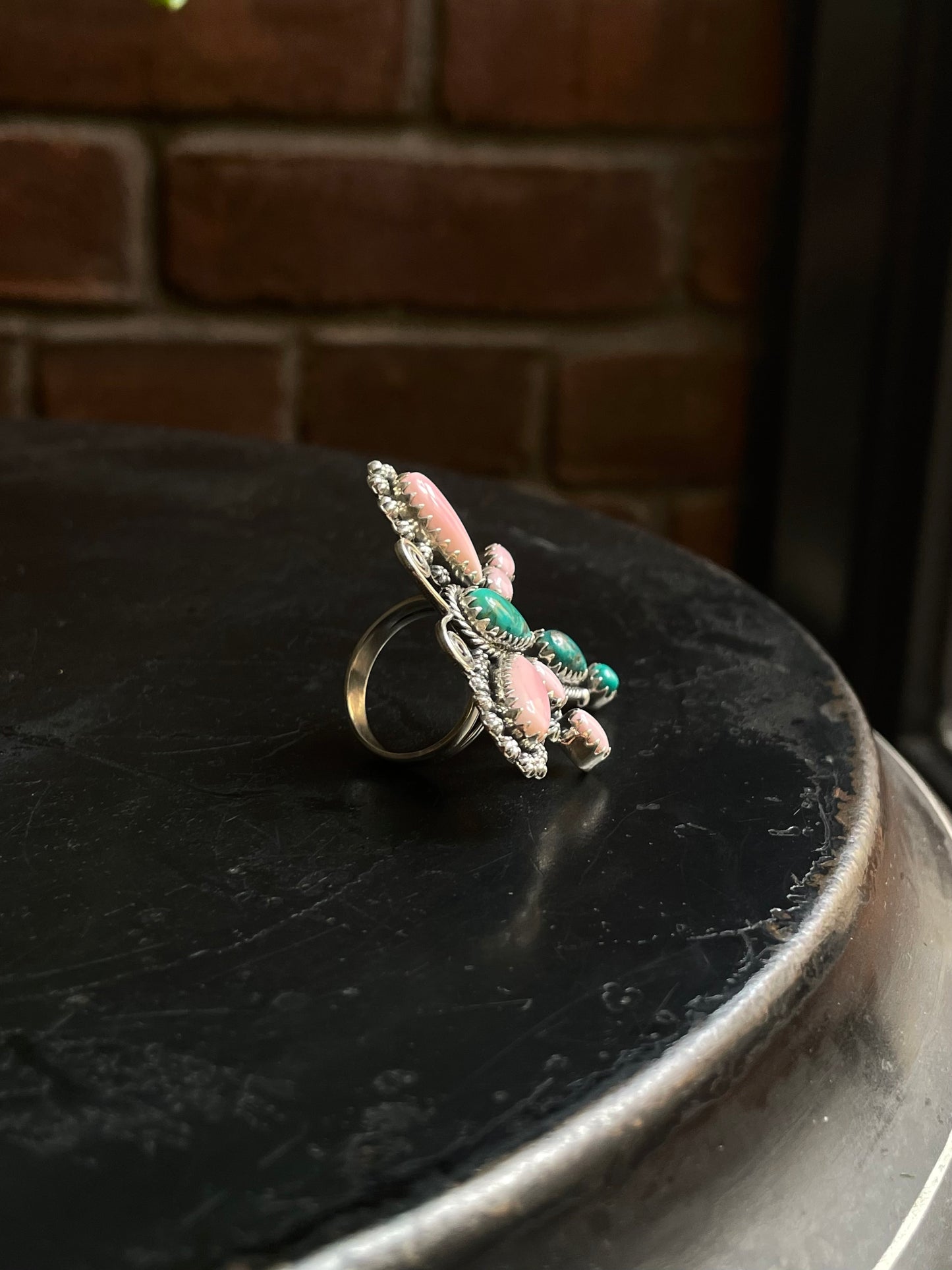 Pink Conch Kingman Turquoise Dragonfly Ring | 925 Sterling Silver | Size 7 E293