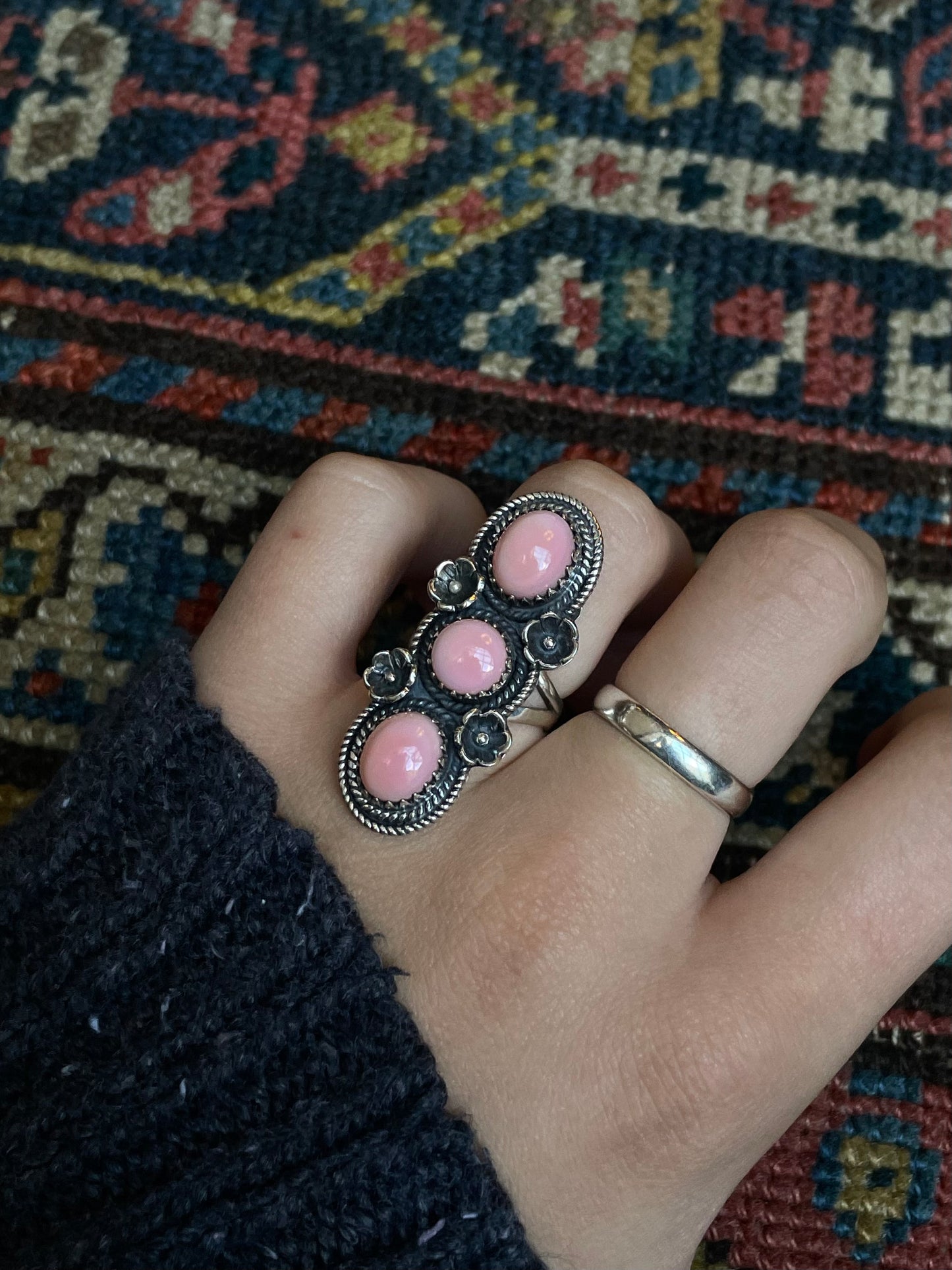 Pink Conch Floral Ring Size 6 | 925 Sterling Silver C570