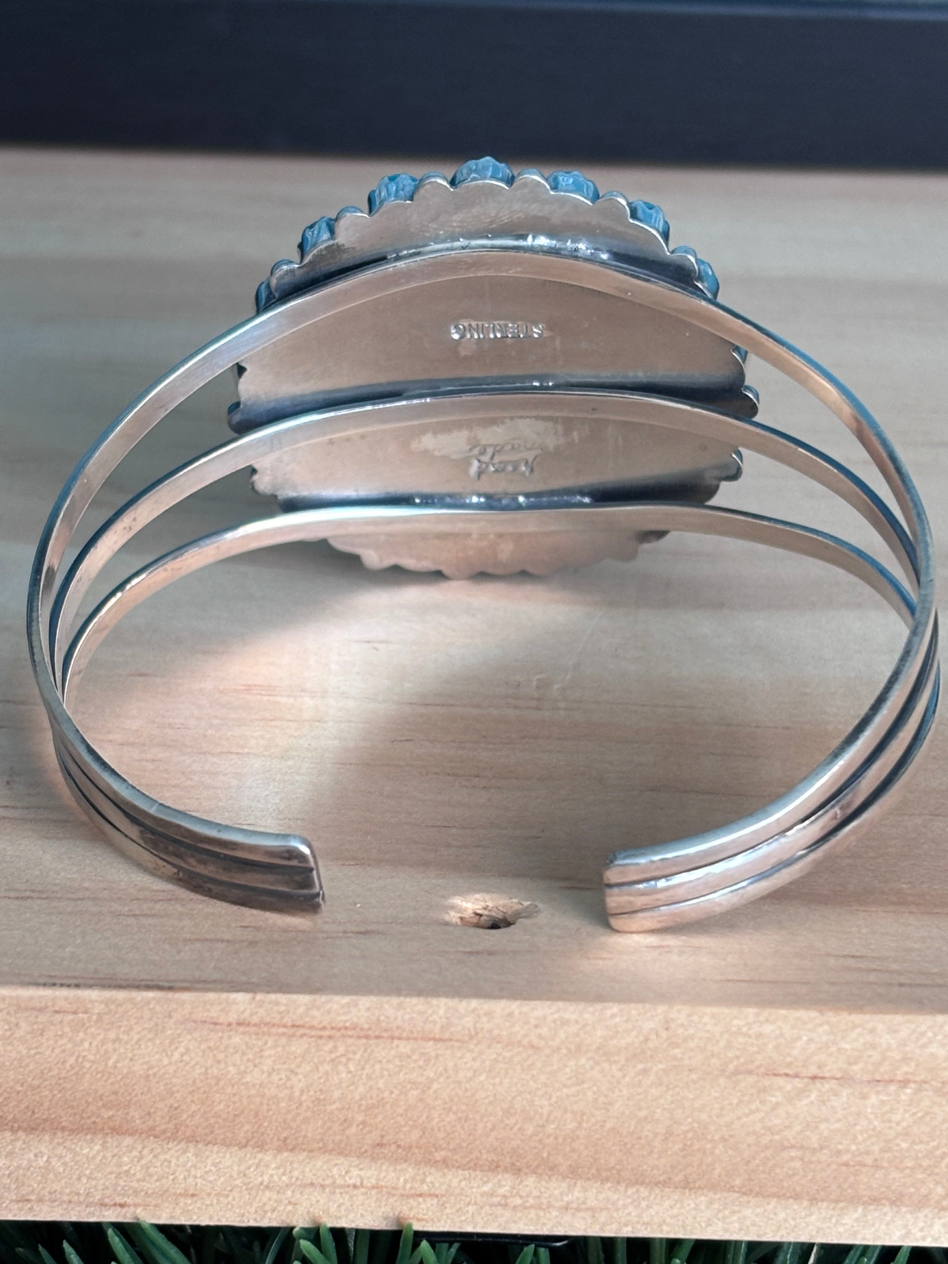 Kingman Turquoise Cluster Cuff Bracelet | 925 Sterling Silver