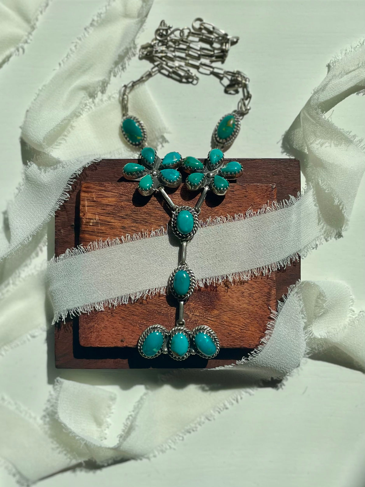 Kingman Turquoise Floral Lariat Necklace | 925 Sterling Silver G609