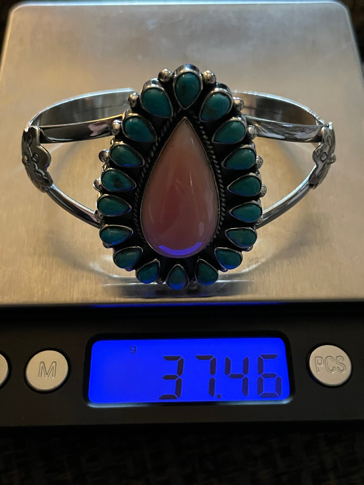 Pink Conch and Turquoise Cuff Bracelet | Sterling Silver 925 B881