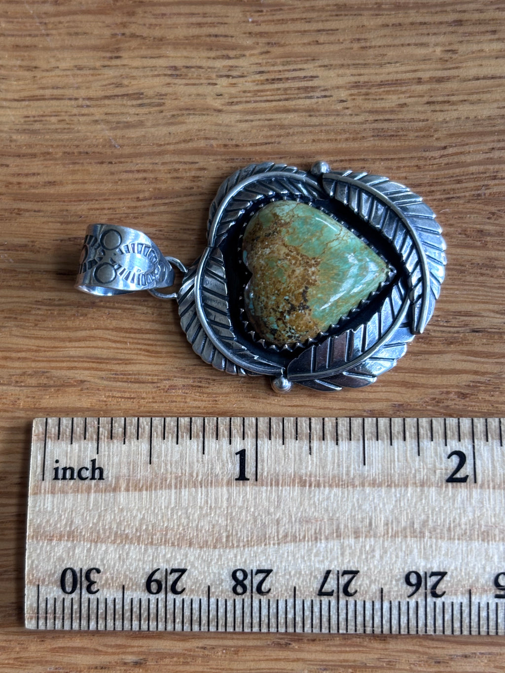 Turquoise Heart Feather Pendant | Sterling Silver Southwestern Style A084
