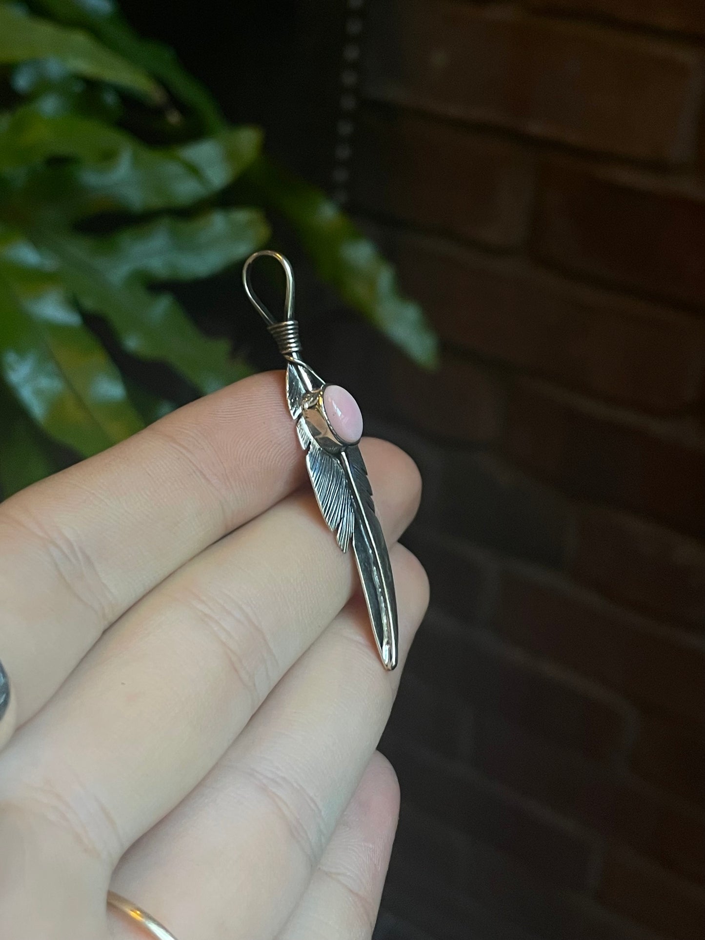 Pink Conch Feather Pendant | 925 Sterling Silver C905
