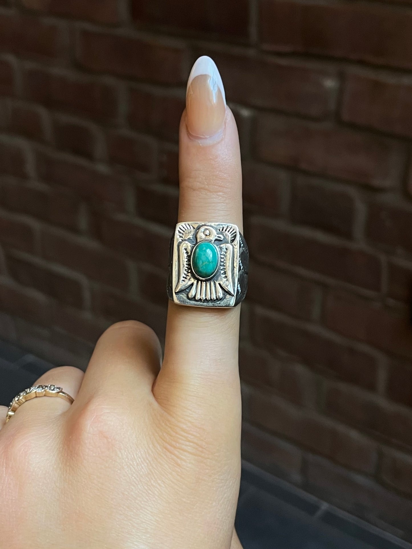 Turquoise Thunderbird Ring Size 9 | Sterling Silver E868