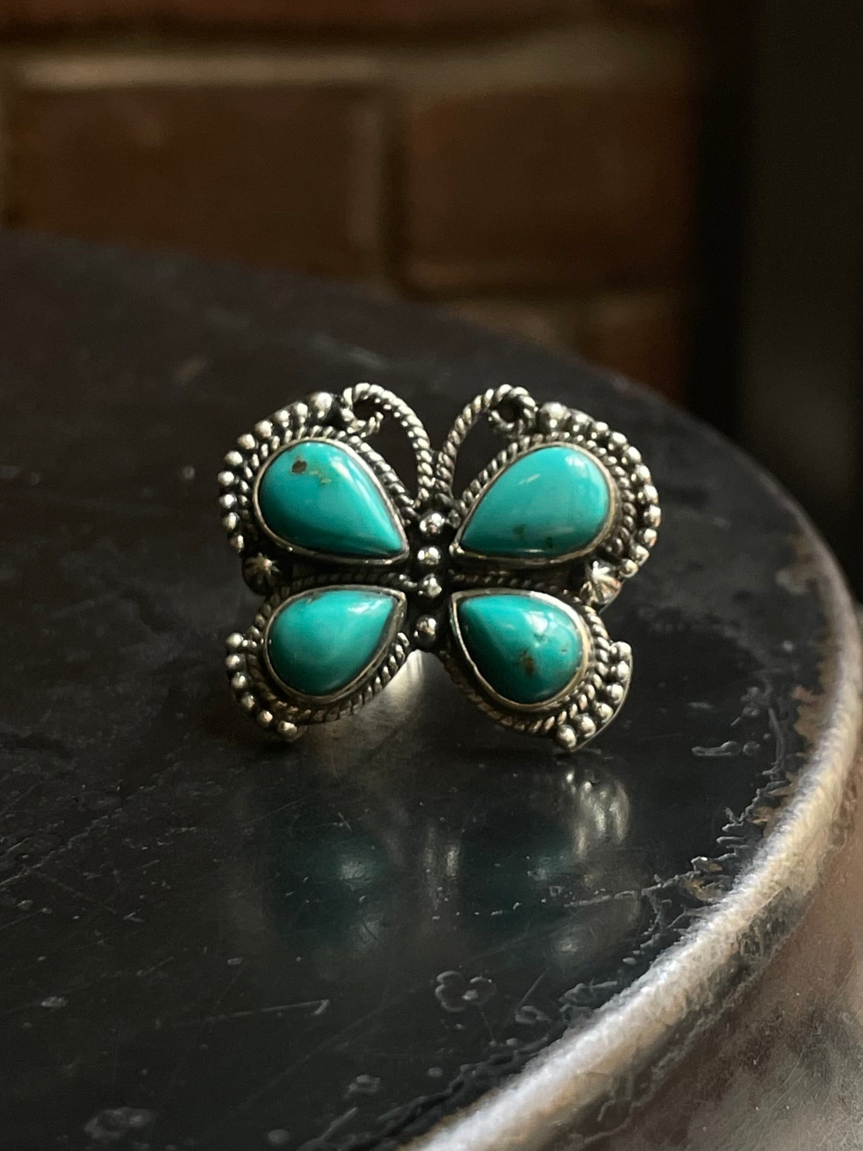 Kingman Turquoise Butterfly Ring | 925 Sterling Silver | Size 8.25 E319
