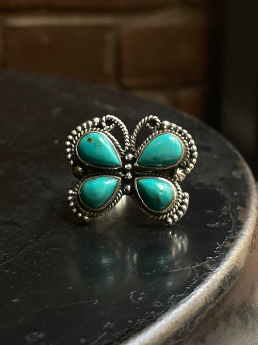 Kingman Turquoise Butterfly Ring | 925 Sterling Silver | Size 8.25 E319