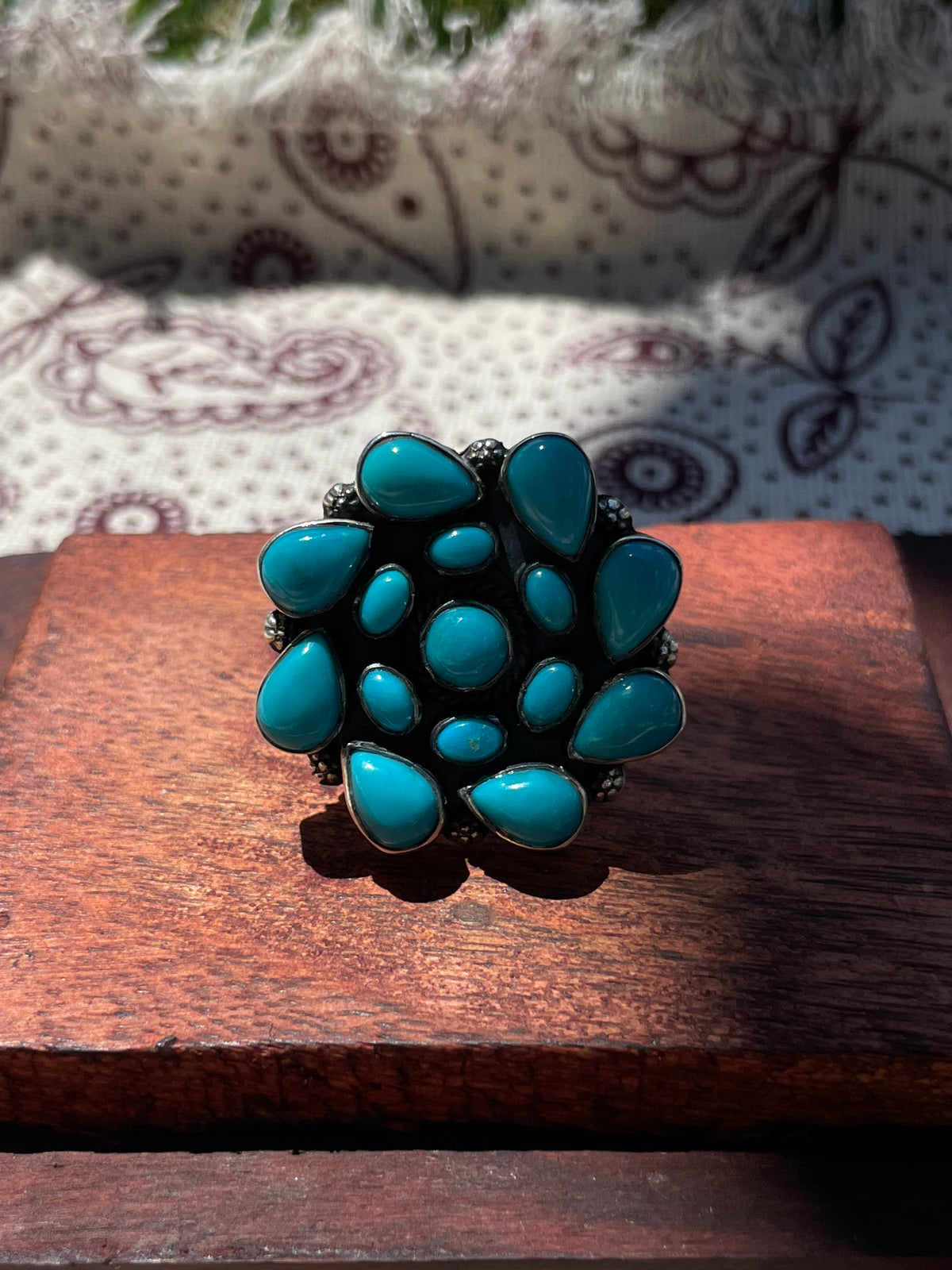 Turquoise Dahlia Cluster Ring Size 8 | 925 Sterling Silver D314