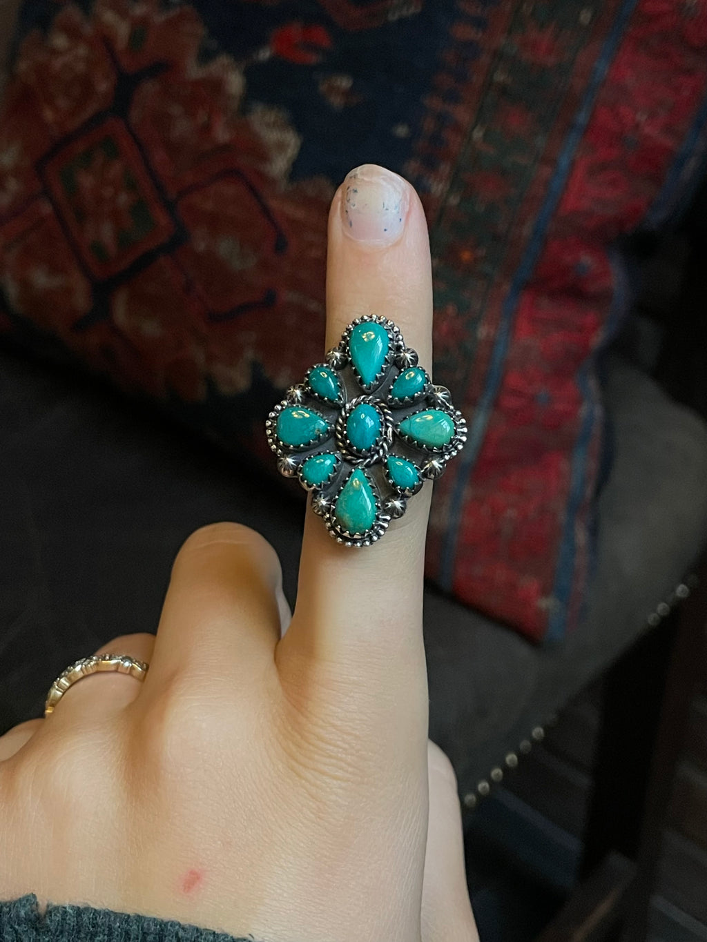 Turquoise Cluster Ring Size 7 | 925 Sterling Silver G264