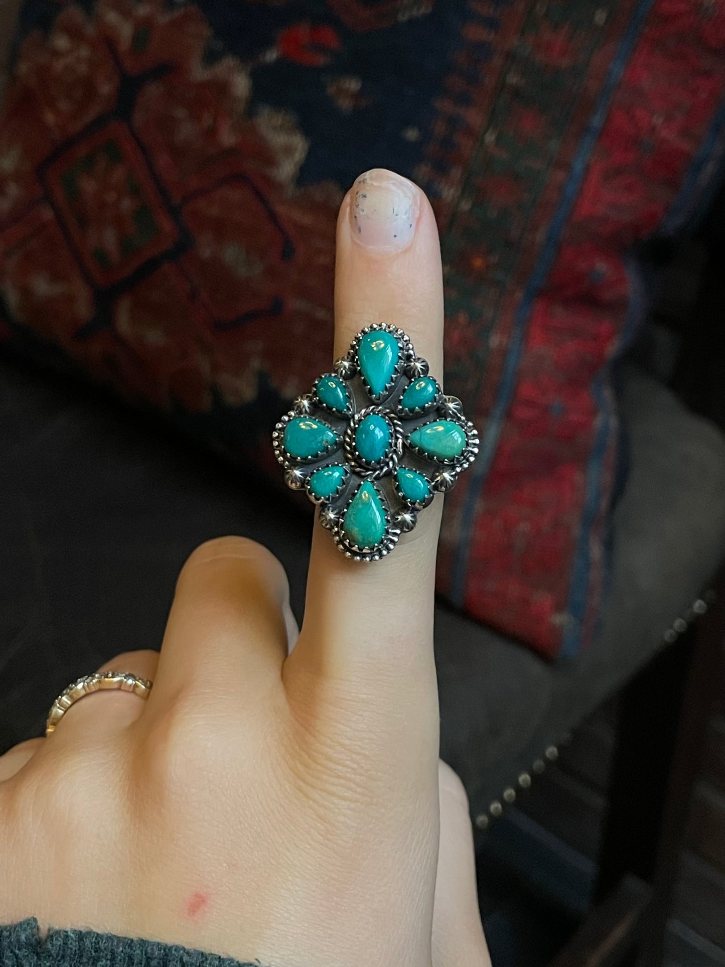 Turquoise Cluster Ring Size 7 | 925 Sterling Silver G264