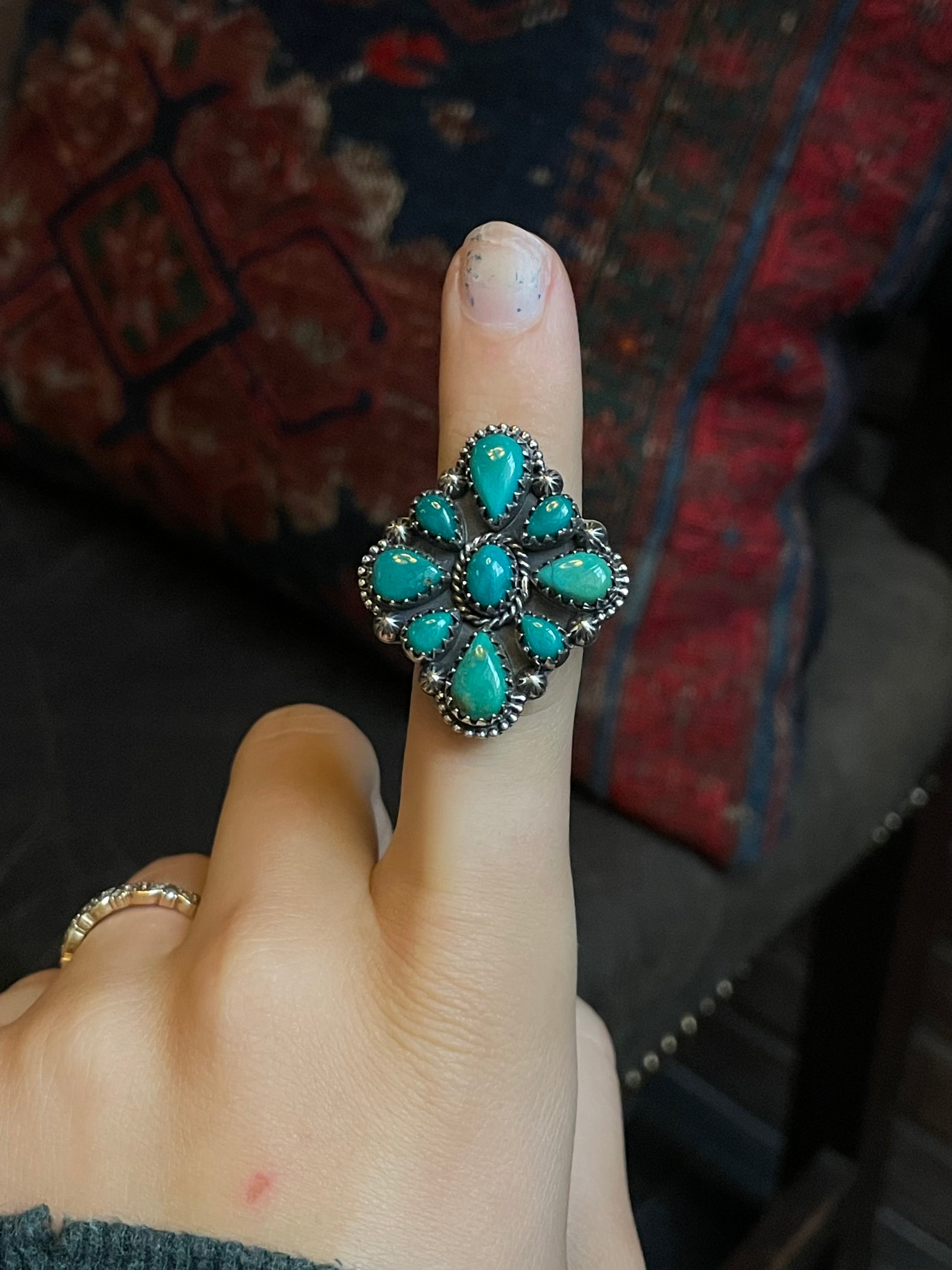 Turquoise Cluster Ring Size 7 | 925 Sterling Silver G264