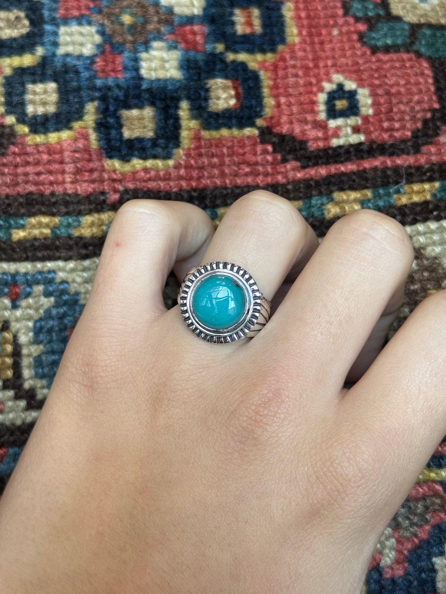 Turquoise Circle Ring | Sterling Silver | Size 8.5 | C116