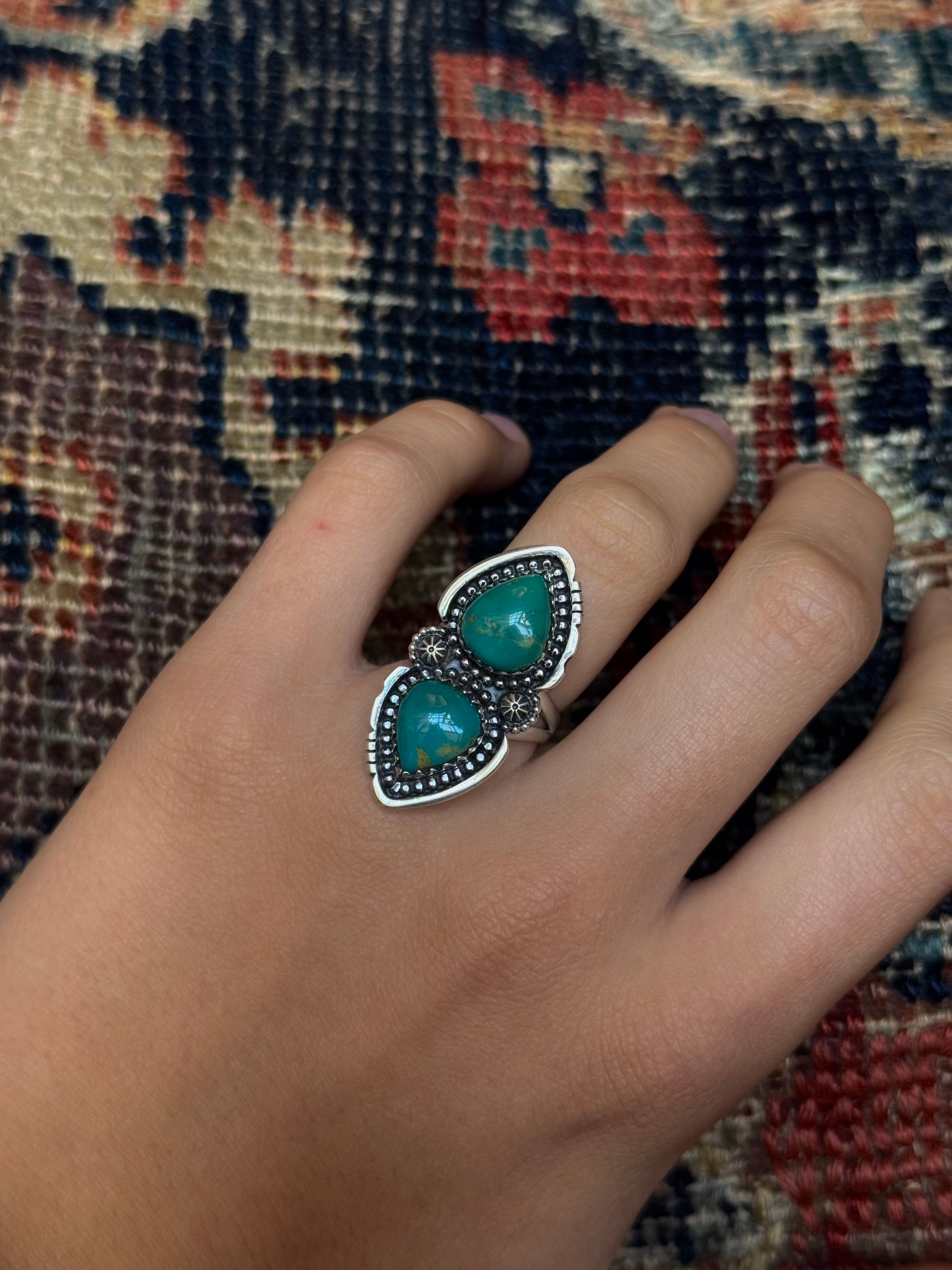 Turquoise Teardrop Ring | Sterling Silver | Size 6 | A904