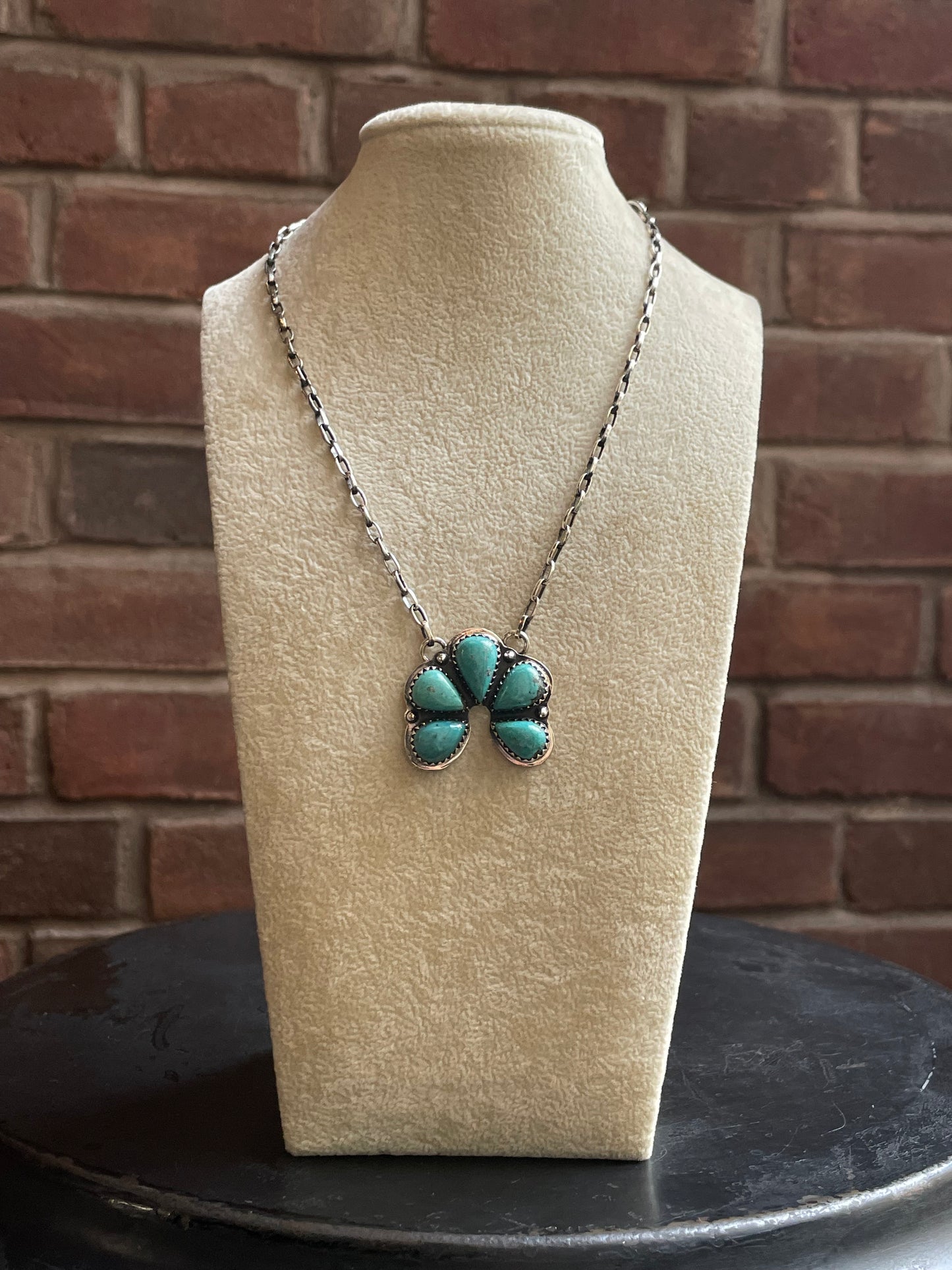 Kingman Turquoise Flower Necklace | 925 Sterling Silver E631