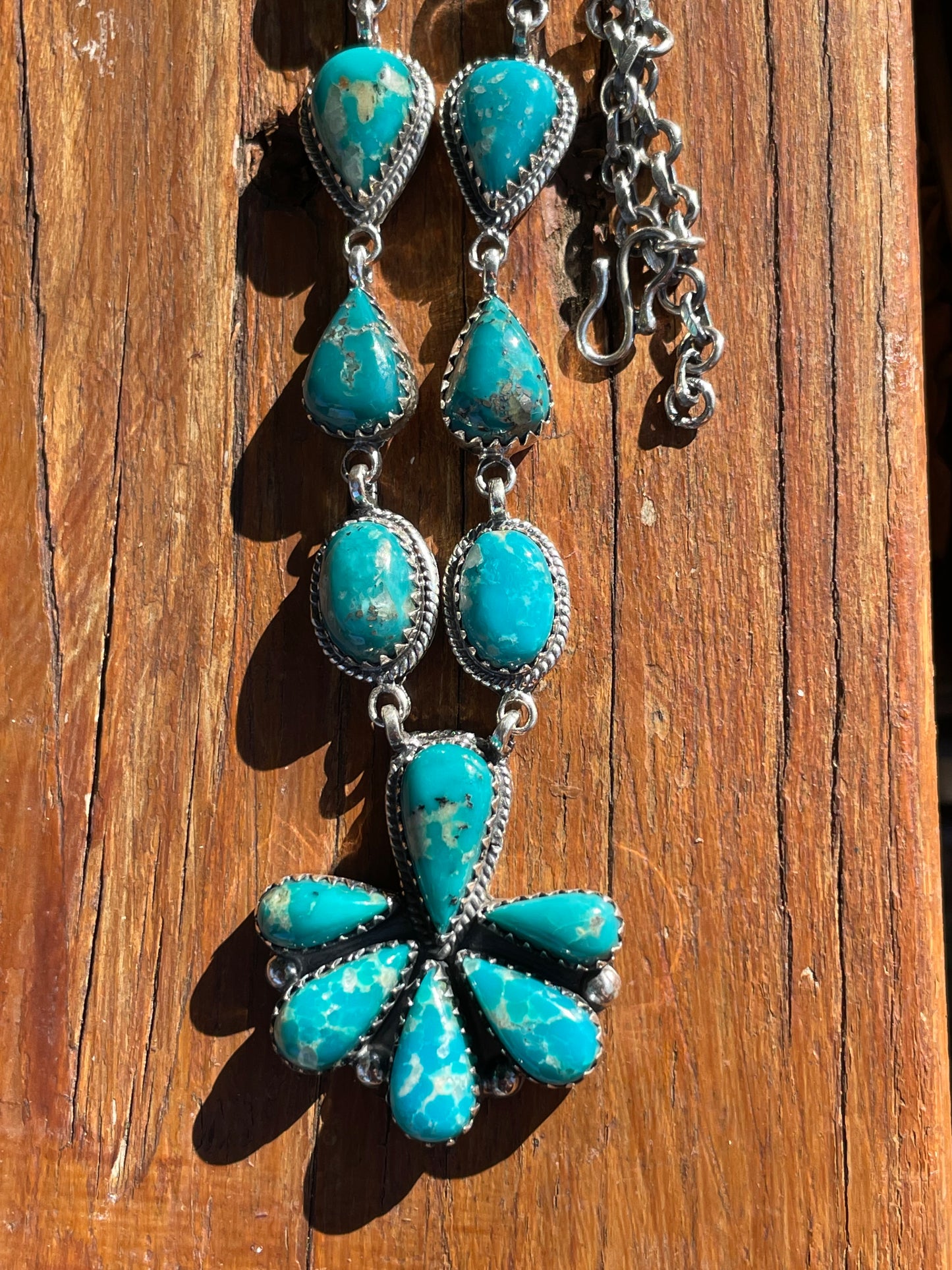 Kingman Turquoise Statement Necklace | Layered Cluster Drop | Sterling Silver | B886