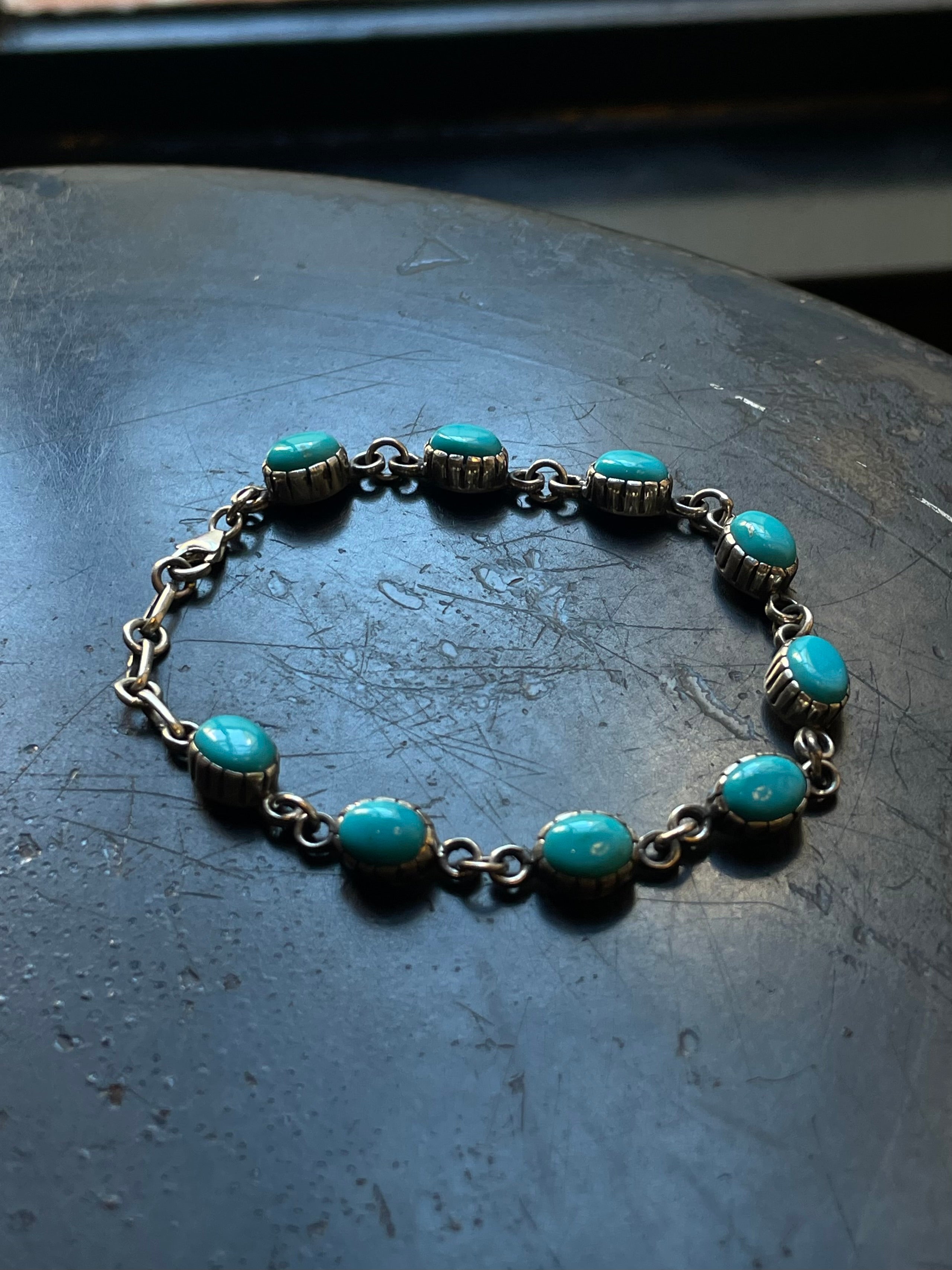 Kingman Turquoise Link Bracelet | Sterling Silver E837