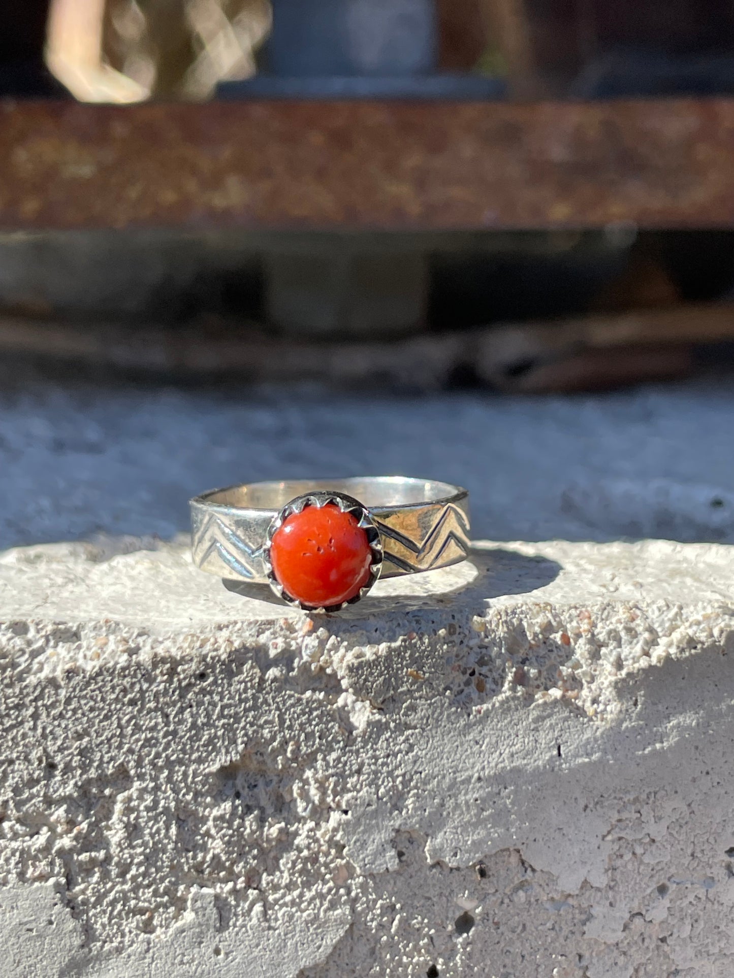 Coral Ring | 925 Sterling Silver | Size 6.5 B923