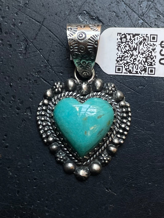 Kingman Turquoise Heart Pendant | Sterling Silver | A658