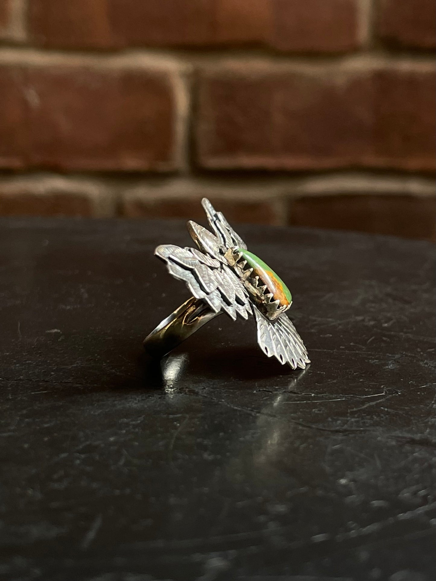 Kingman Turquoise Thunderbird Ring | Sterling Silver | Size 6 G304