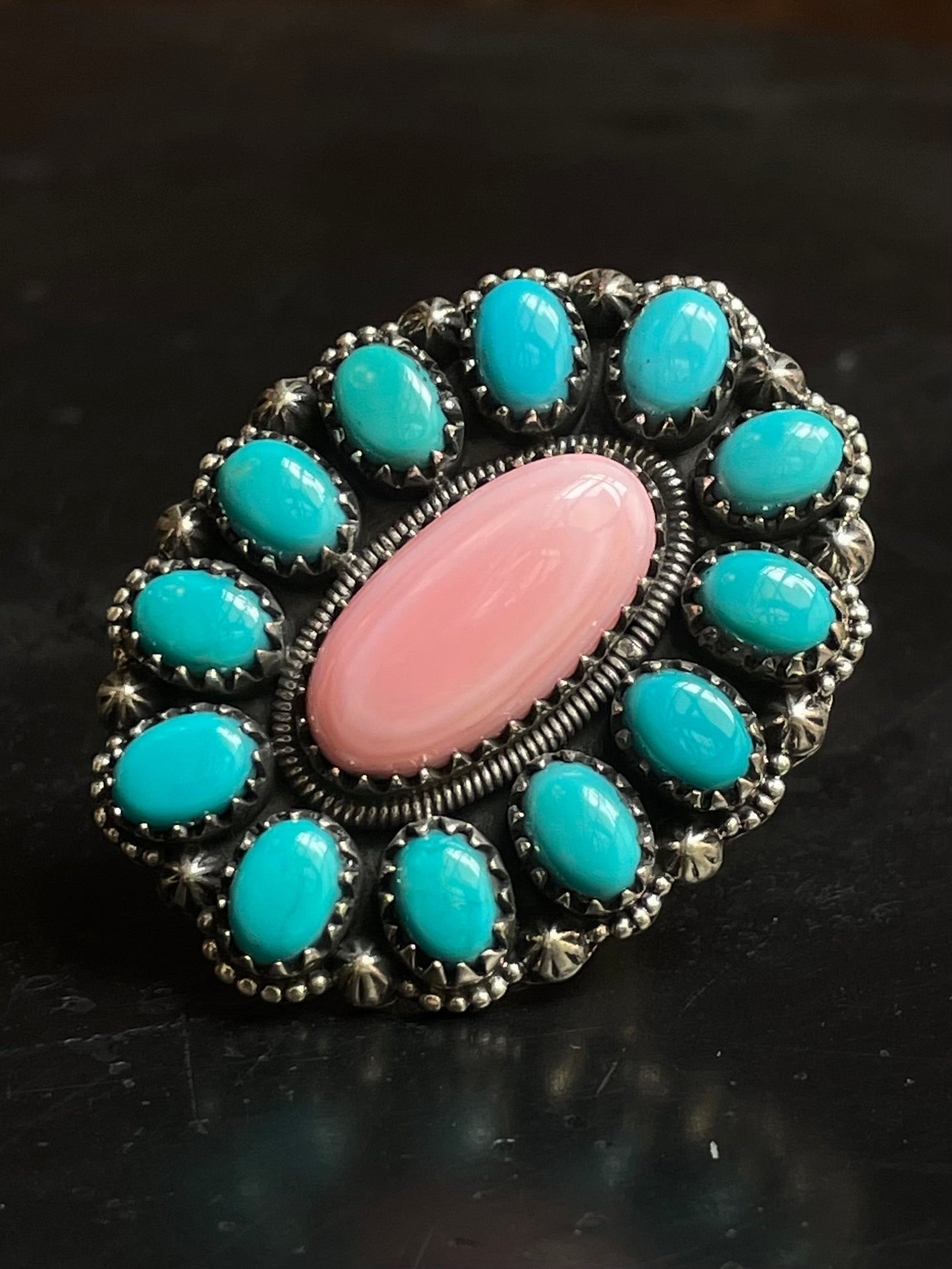 Pink Conch & Kingman Turquoise Ring Size 9.25 | 925 Sterling Silver G469